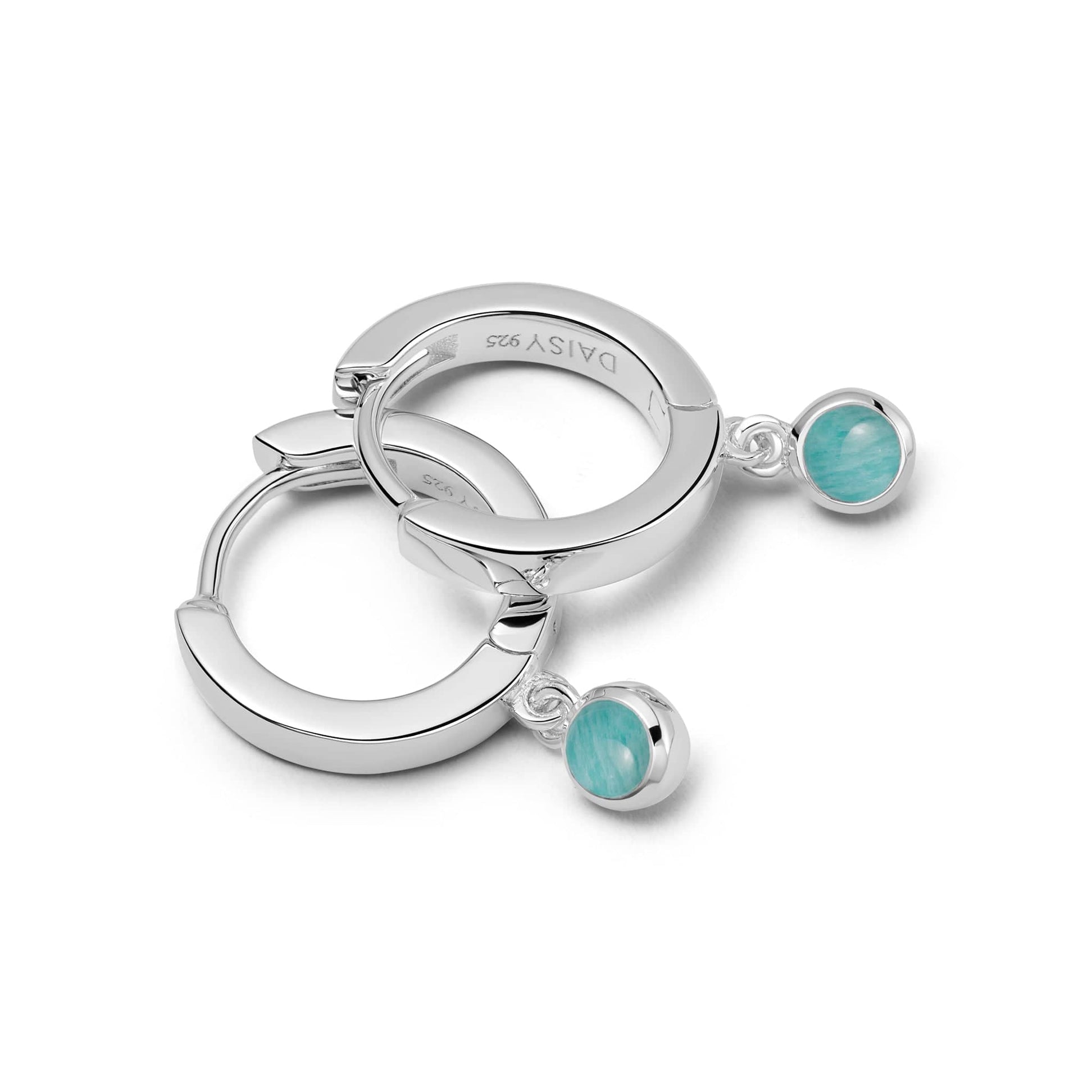 Amazonite Healing Huggie Hoop Earrings Sterling Silver