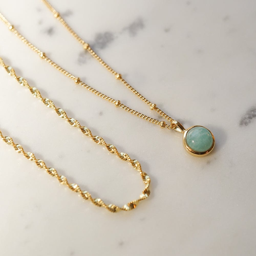 Amazonite Necklace Layering Set 18ct Gold Plate