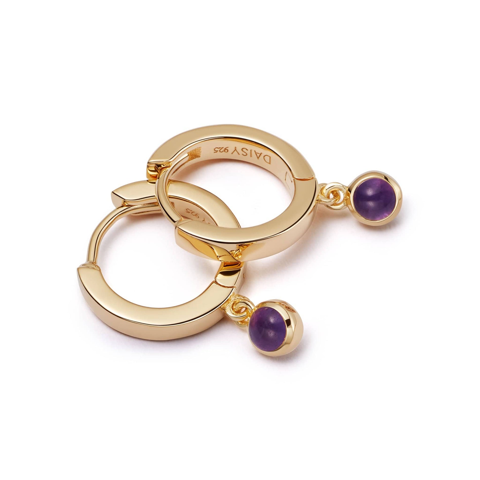 Amethyst Healing Huggie Hoop Earrings 18ct Gold Plate