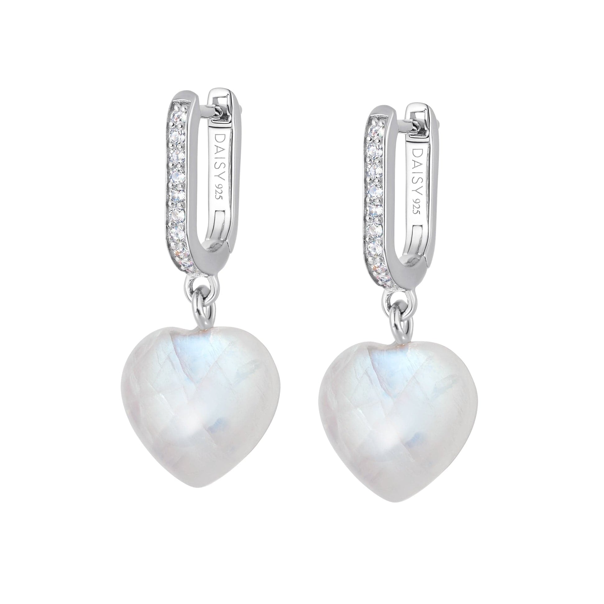 Beloved Moonstone Heart Drop Earrings Sterling Silver