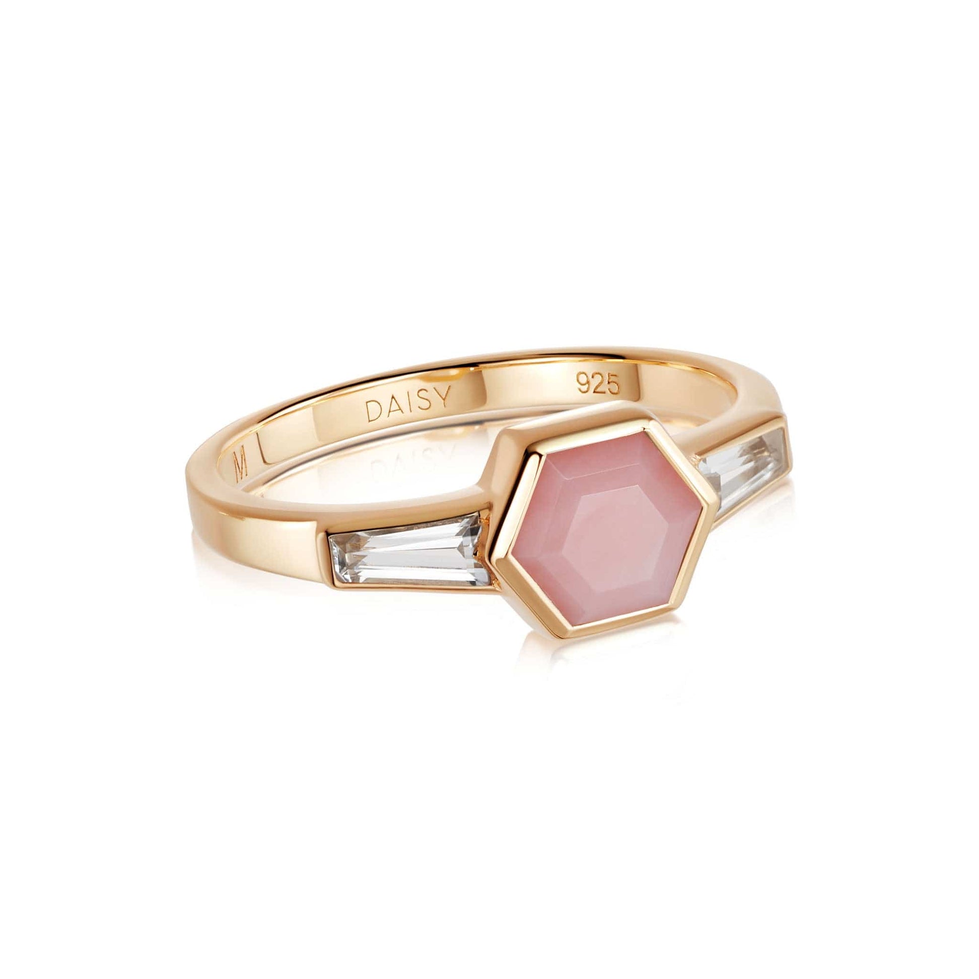 Beloved Pink Opal Hexagon Ring 18ct Gold