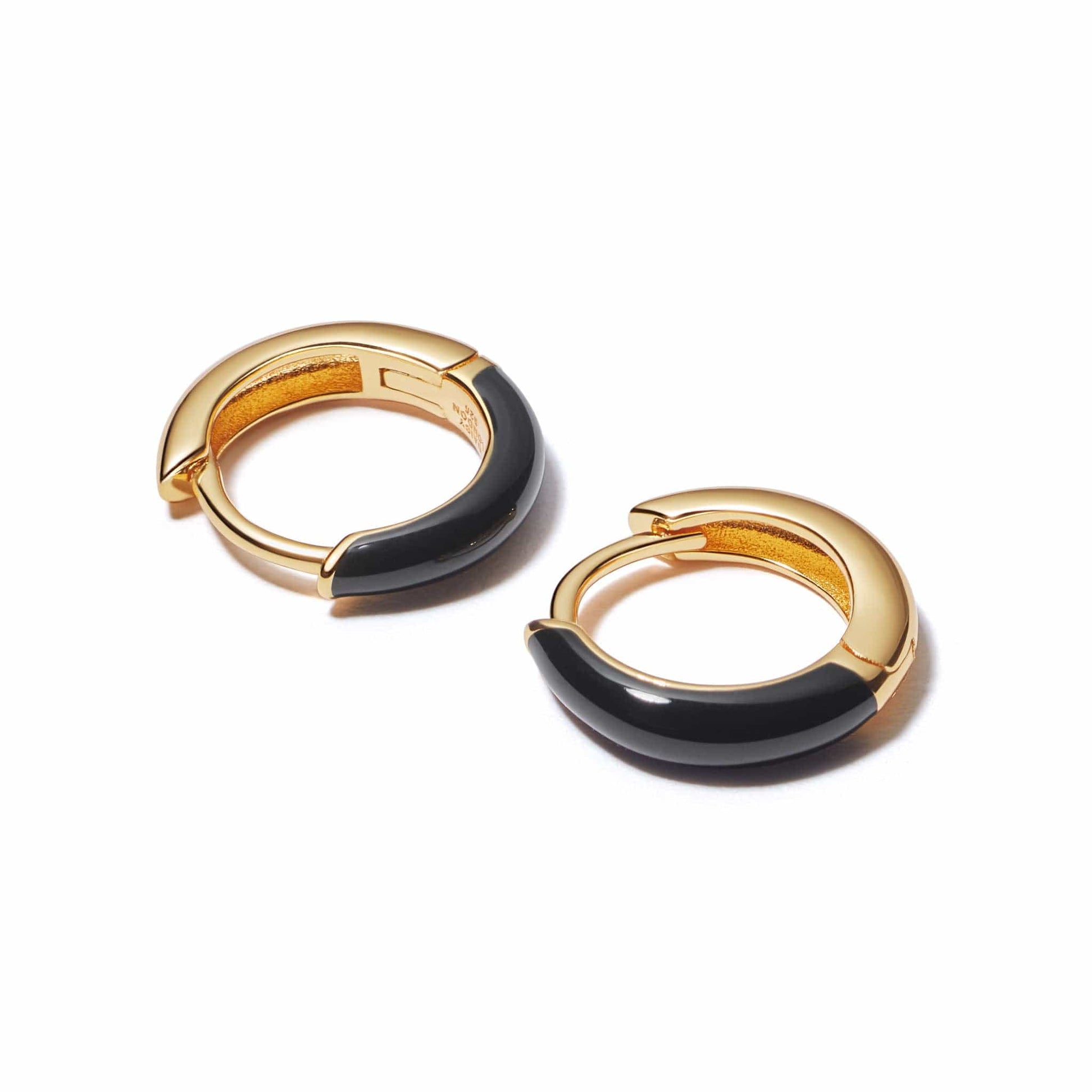 Black Huggie Hoop Earrings 18ct Gold Plate