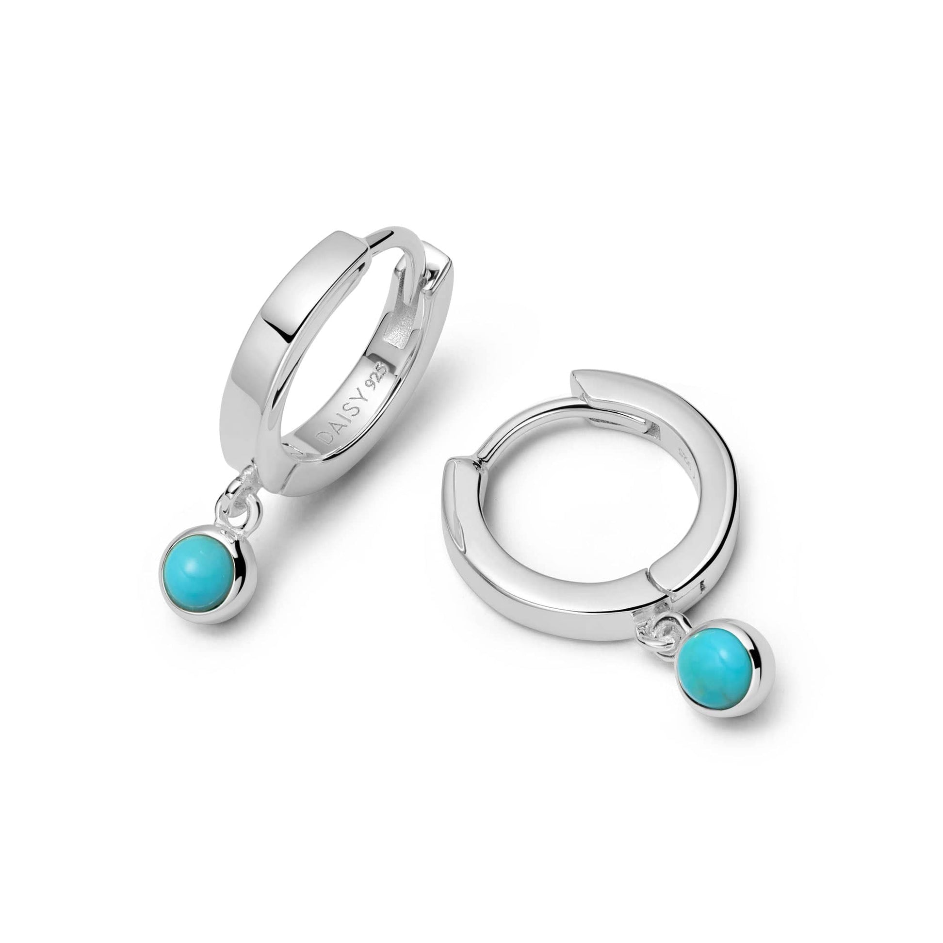 Turquoise Healing Huggie Hoop Earrings Sterling Silver