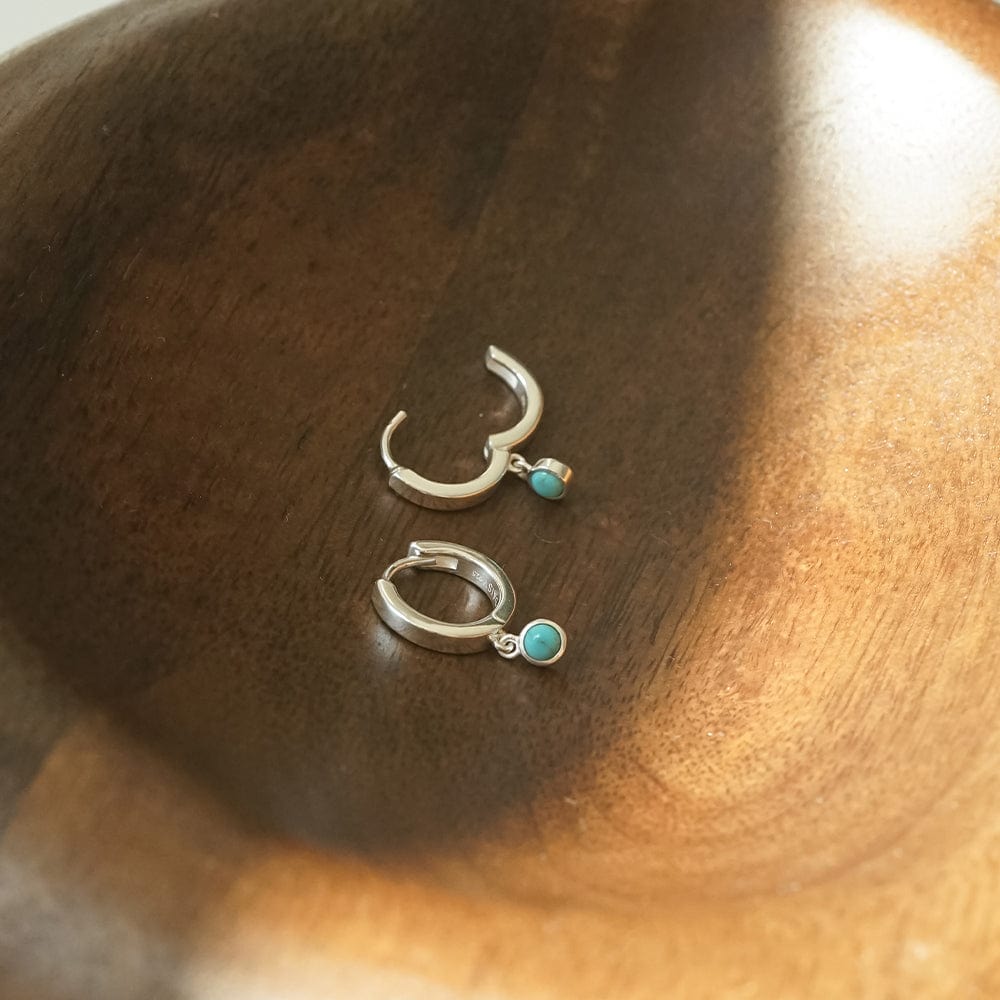 Turquoise Healing Huggie Hoop Earrings Sterling Silver