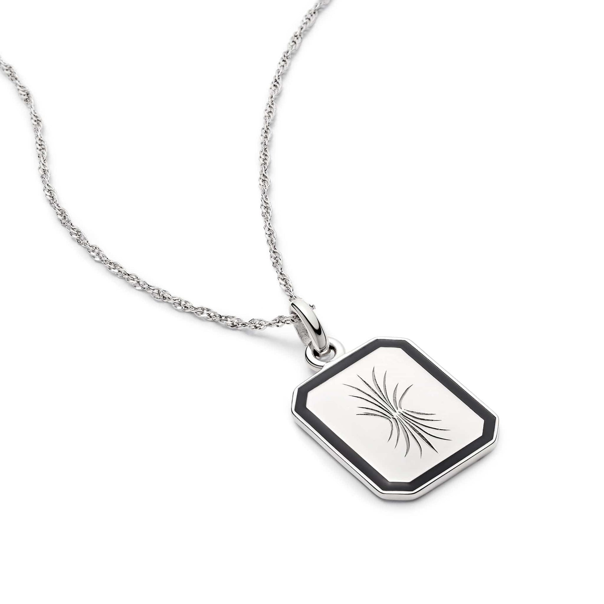 Bold Engraved Enamel Necklace Sterling Silver