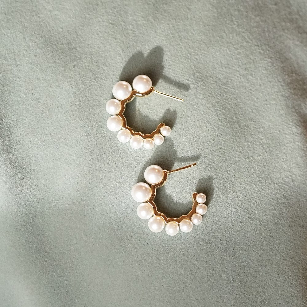 Chunky Pearl Hoop Earrings 18ct Gold Plate