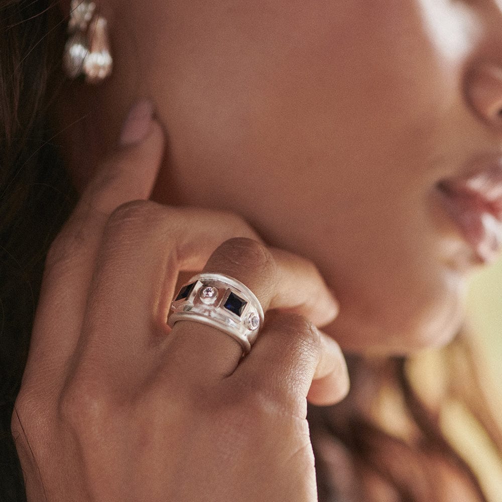 Chunky Stone Textured Ring Silver Plate