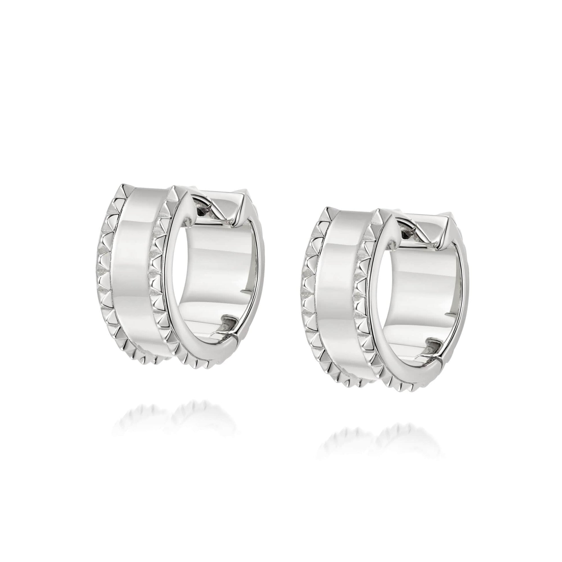 Chunky Studded Huggie Hoop Earrings Sterling Silver