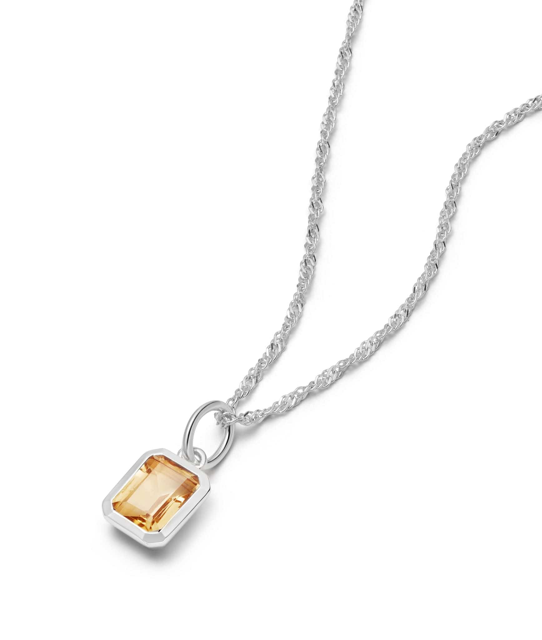 Citrine November Birthstone Charm Necklace Sterling Silver