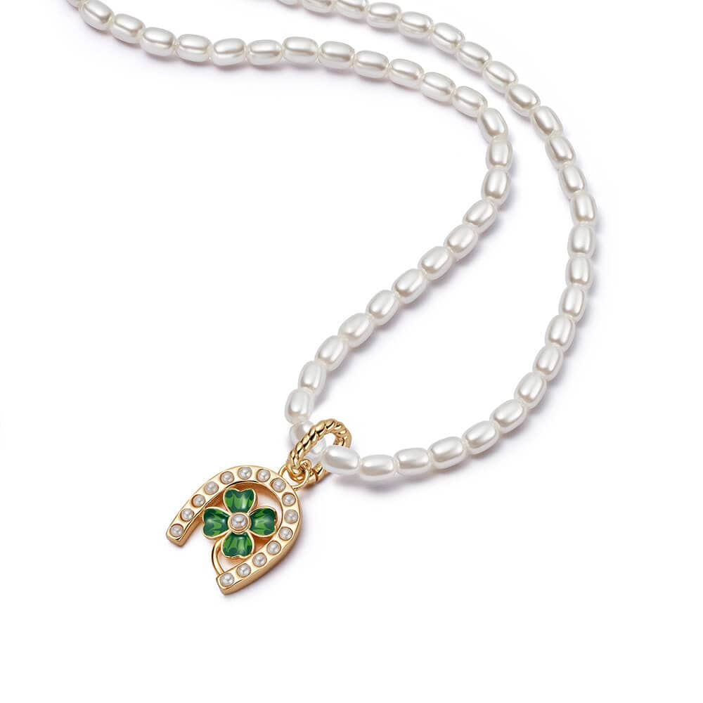 Shrimps Clover Charm Pearl Necklace 18ct Gold Plate