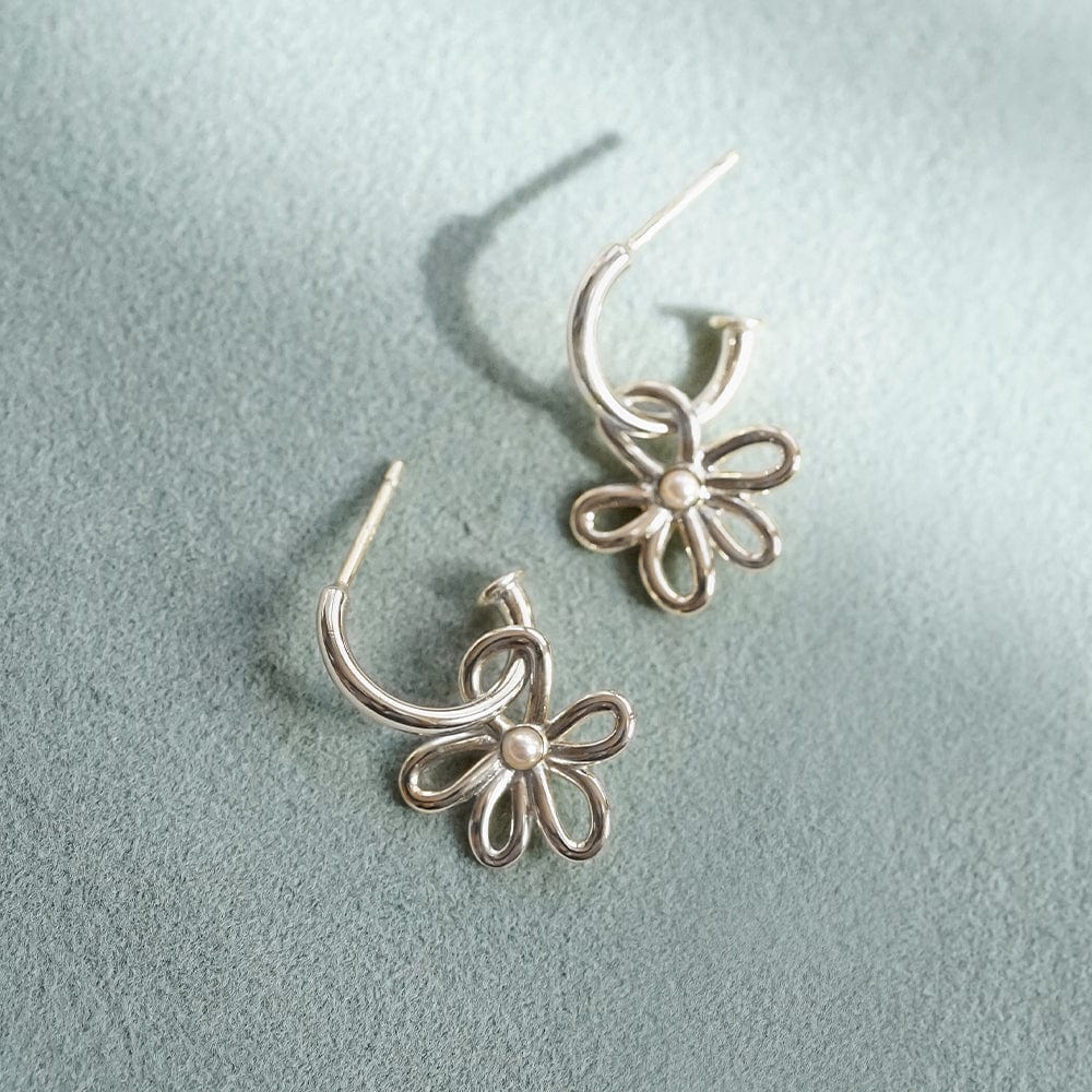 Daisy Bow Drop Earrings Sterling Silver