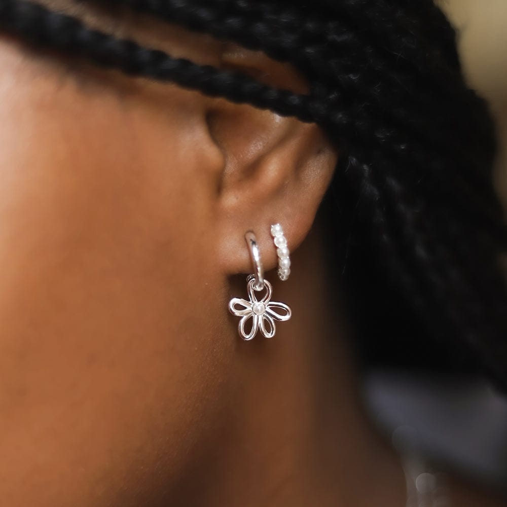 Daisy Bow Drop Earrings Sterling Silver