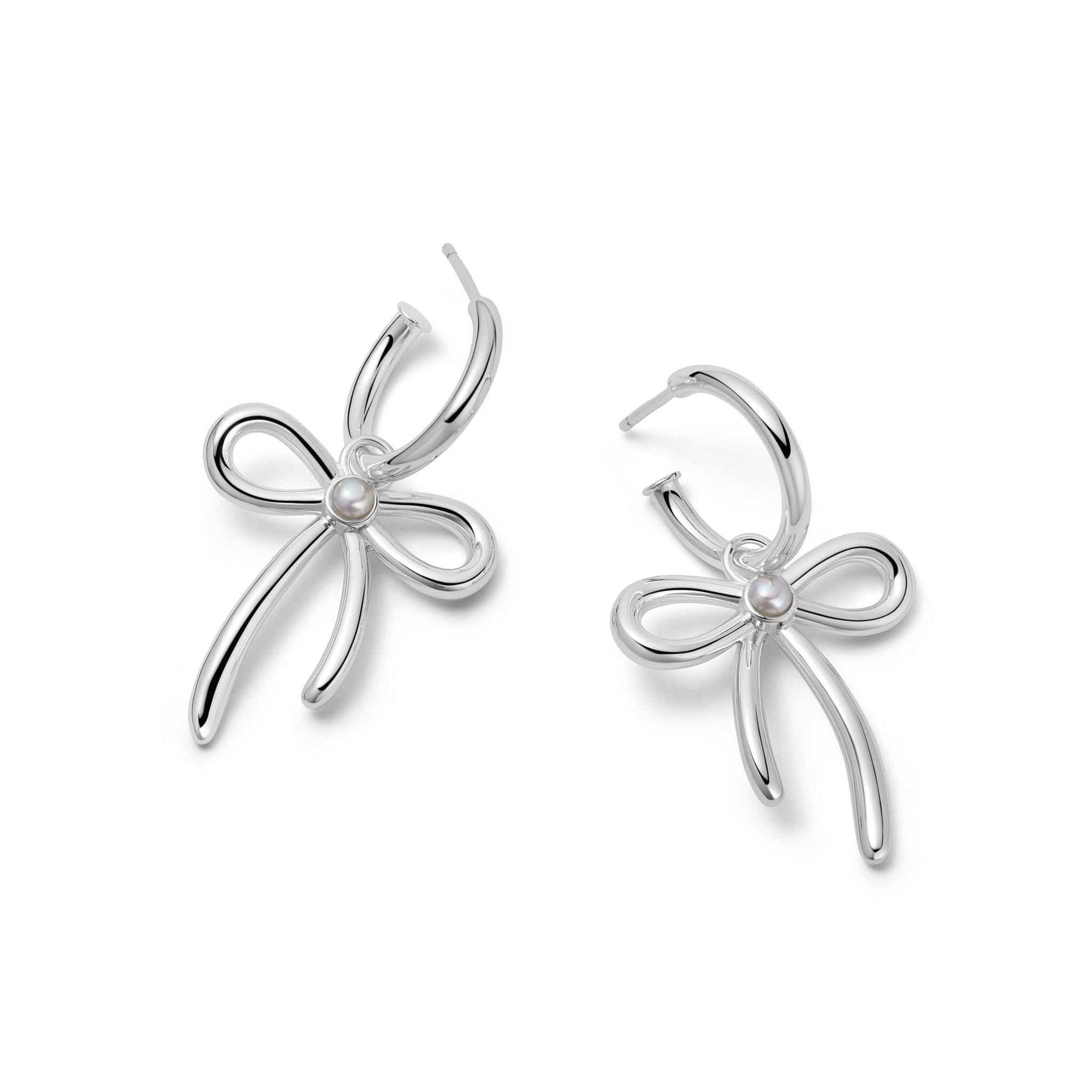 Daisy Bow Large Drop Earrings Sterling Silver