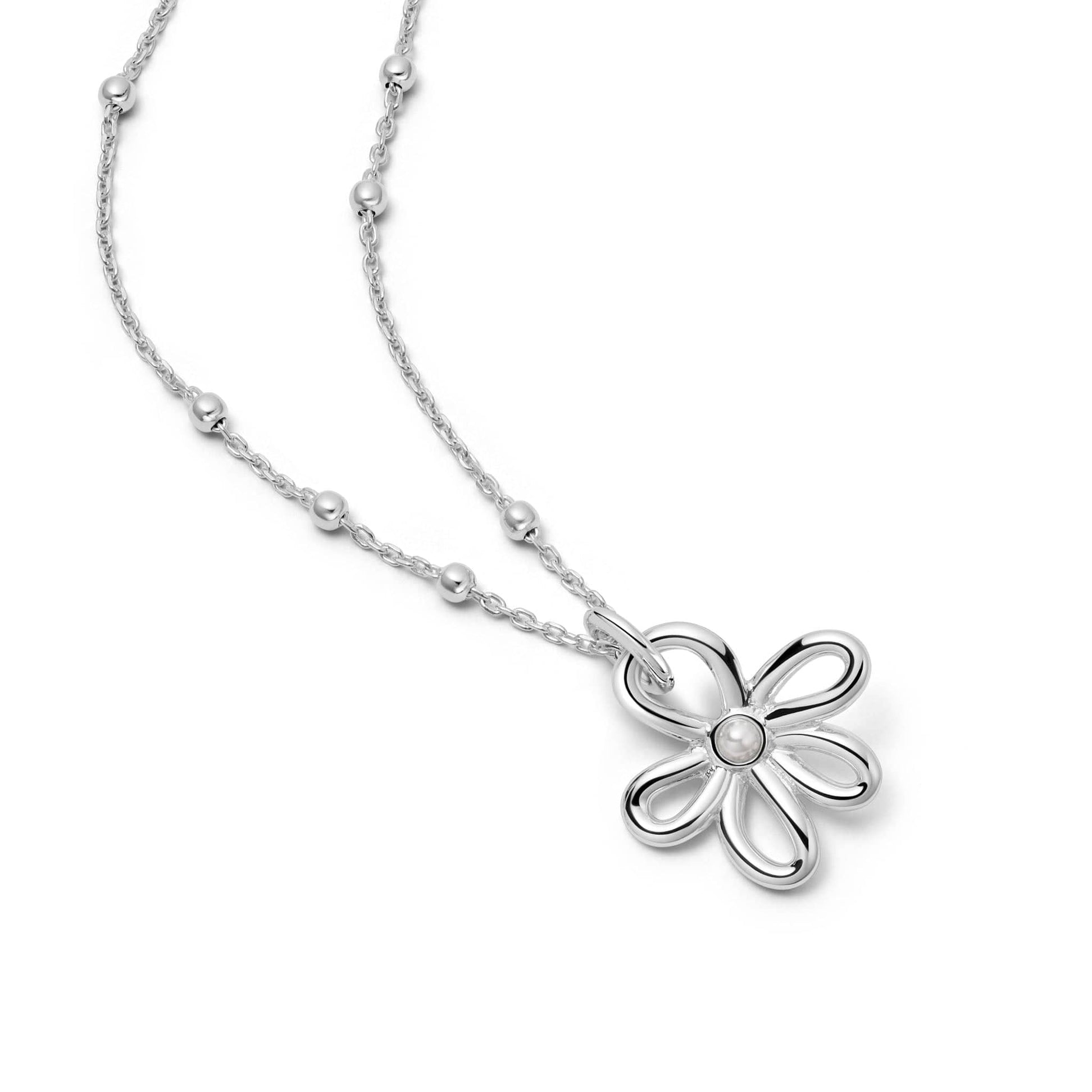 Daisy Bow Pendant Necklace Sterling Silver