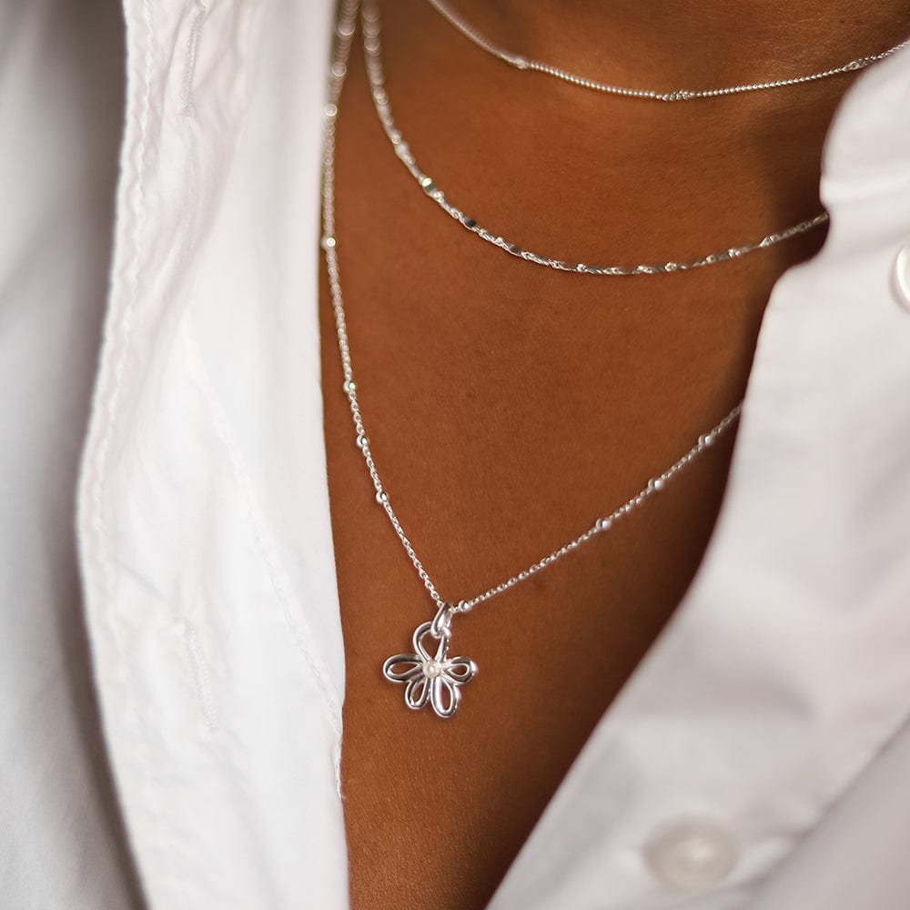 Daisy Bow Pendant Necklace Sterling Silver