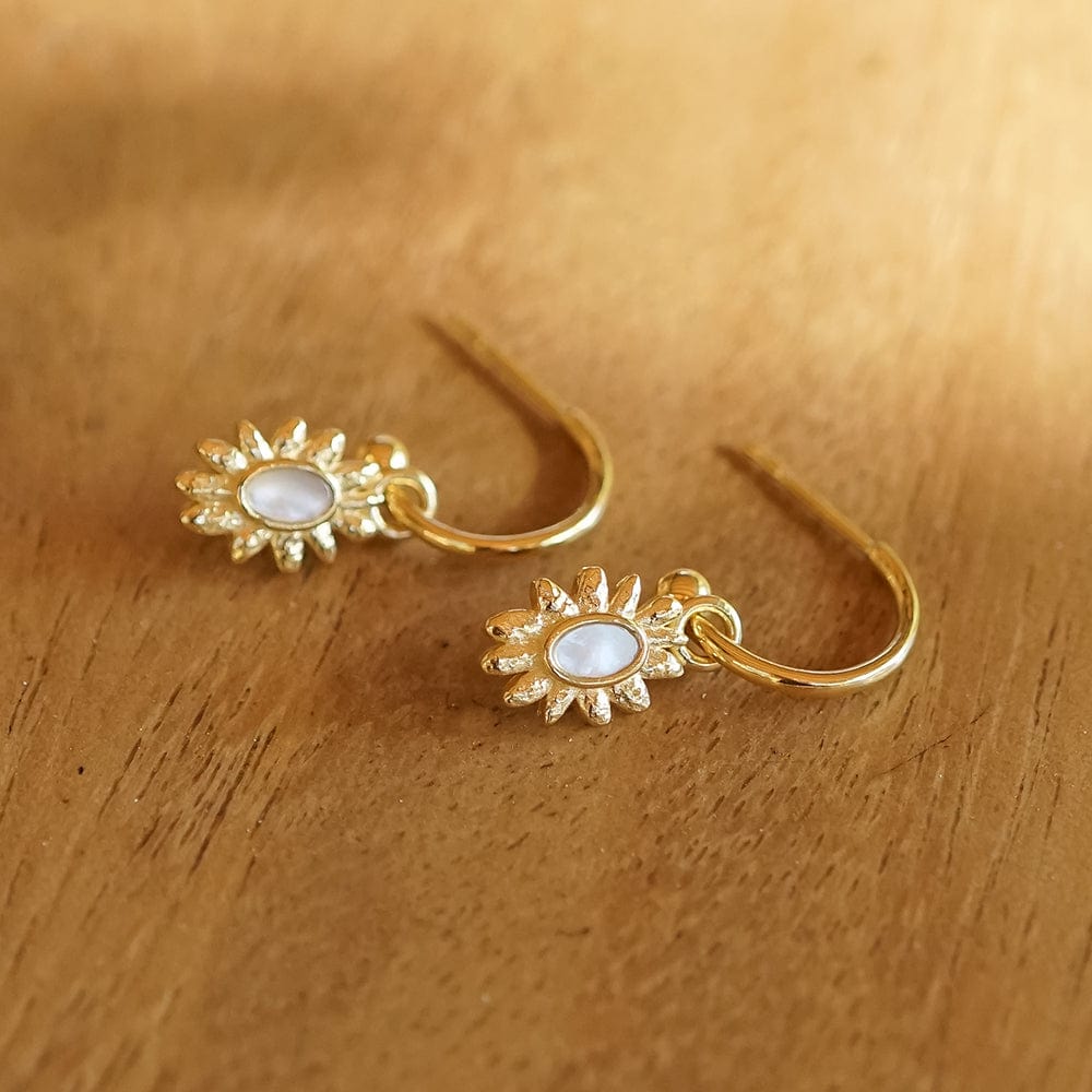 Daisy Mother of Pearl Drop Earrings 18ct Gold Plate