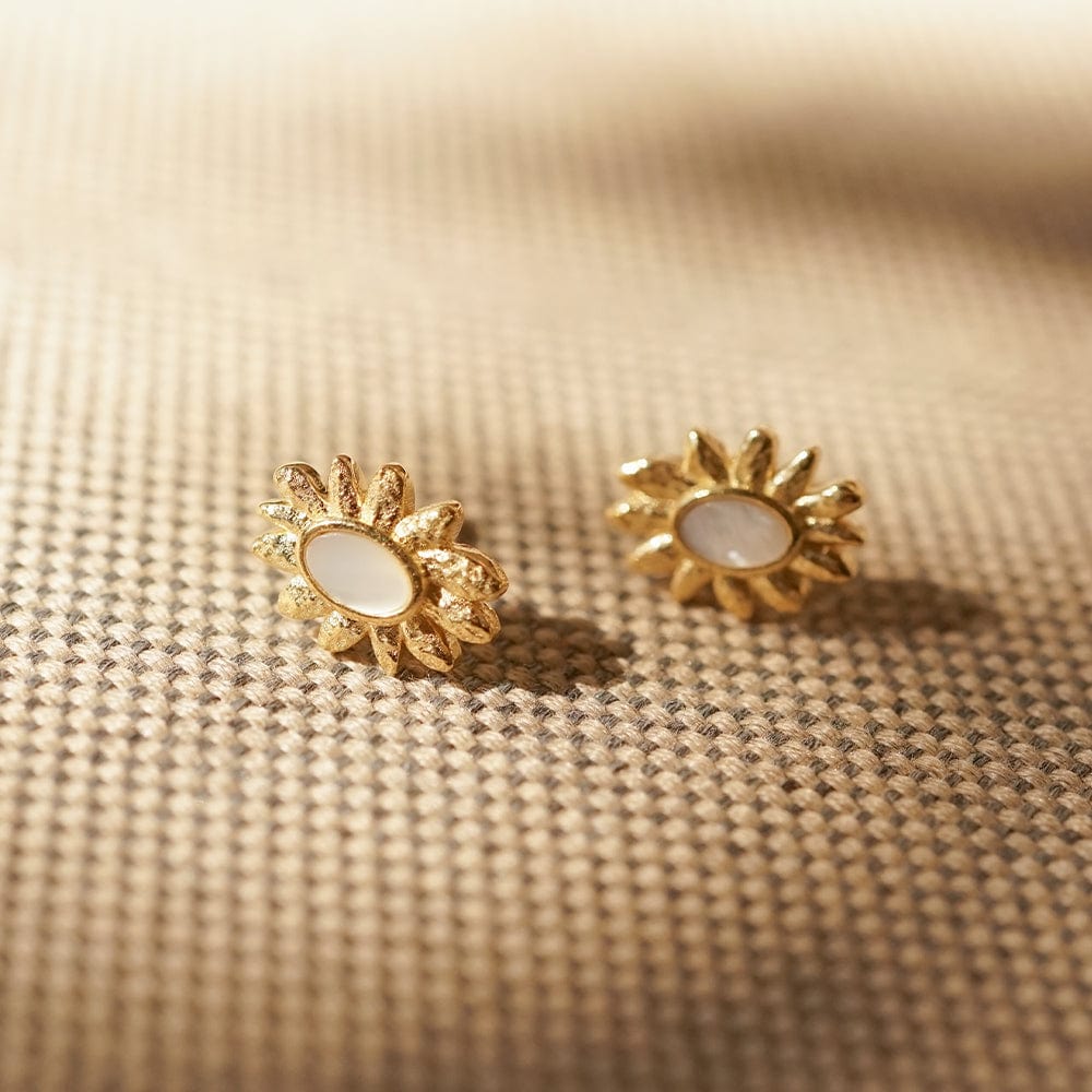 Daisy Mother of Pearl Stud Earrings 18ct Gold Plate