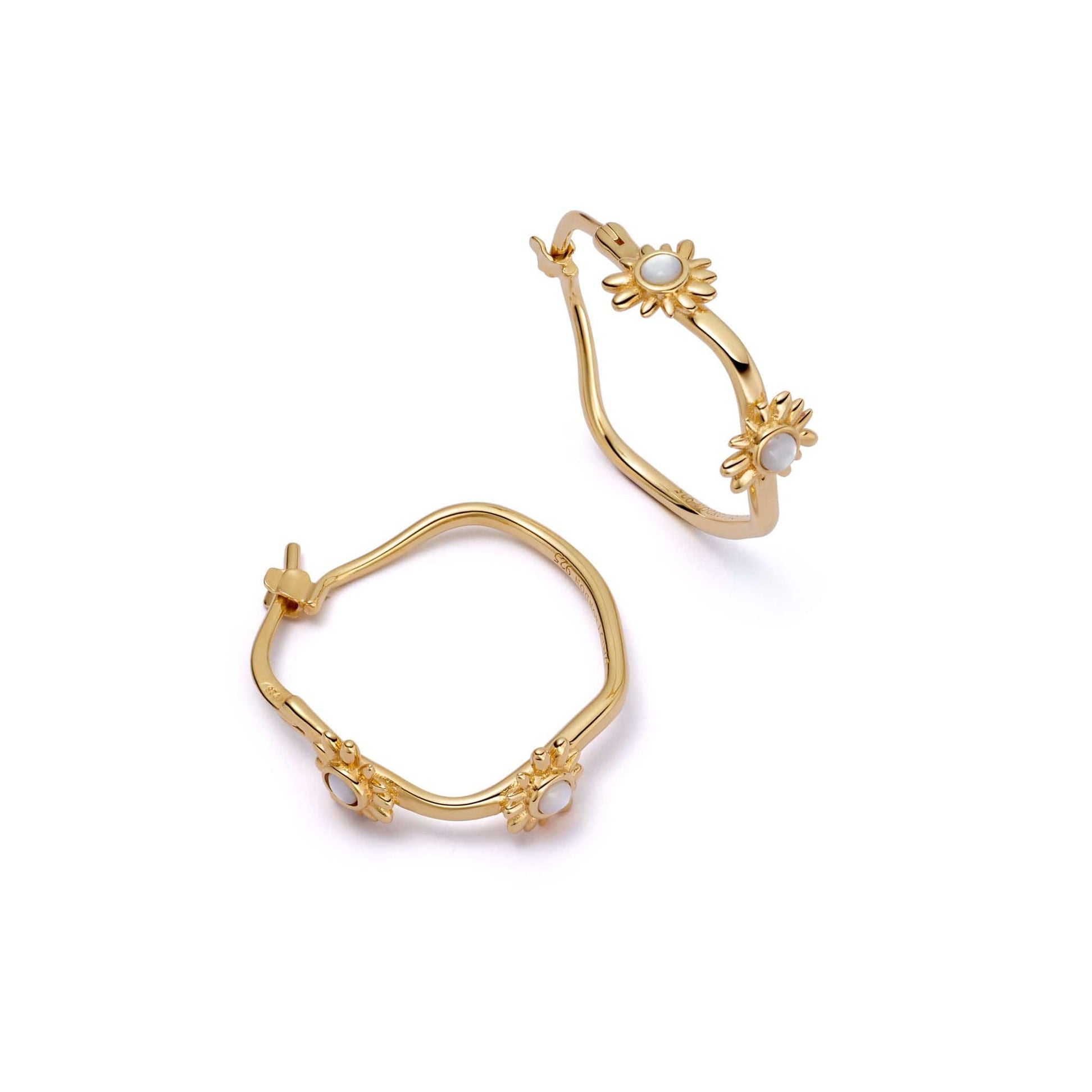 Daisy Organic Mother of Pearl Hoop Earrings 18ct Gold Plate