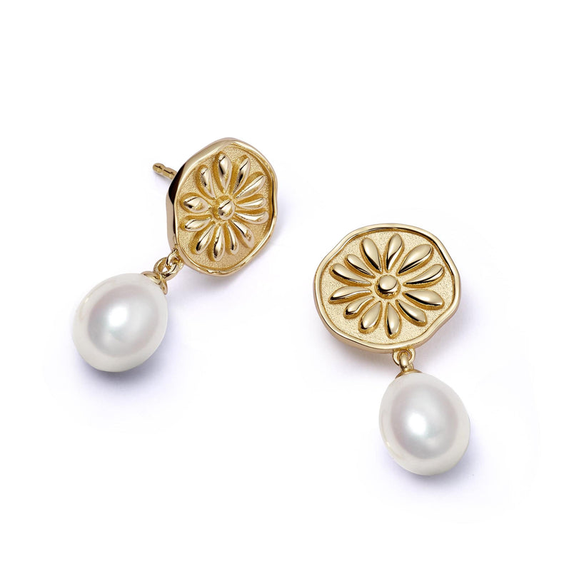 Daisy Pearl Drop Earrings 18ct Gold Plate recommended
