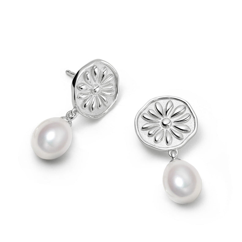 Daisy Pearl Drop Earrings Sterling Silver recommended