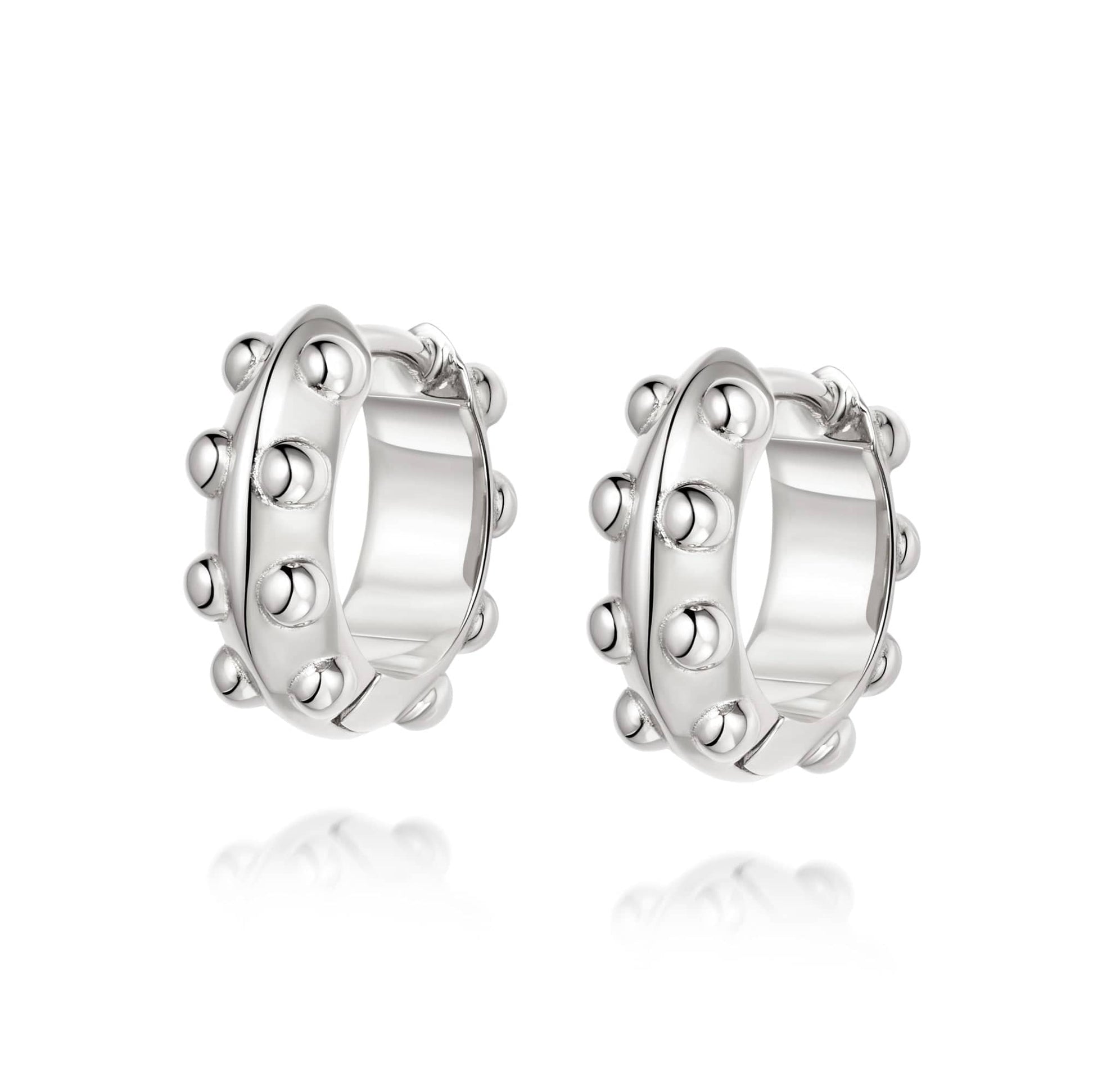 Dotted Huggie Hoop Earrings Sterling Silver