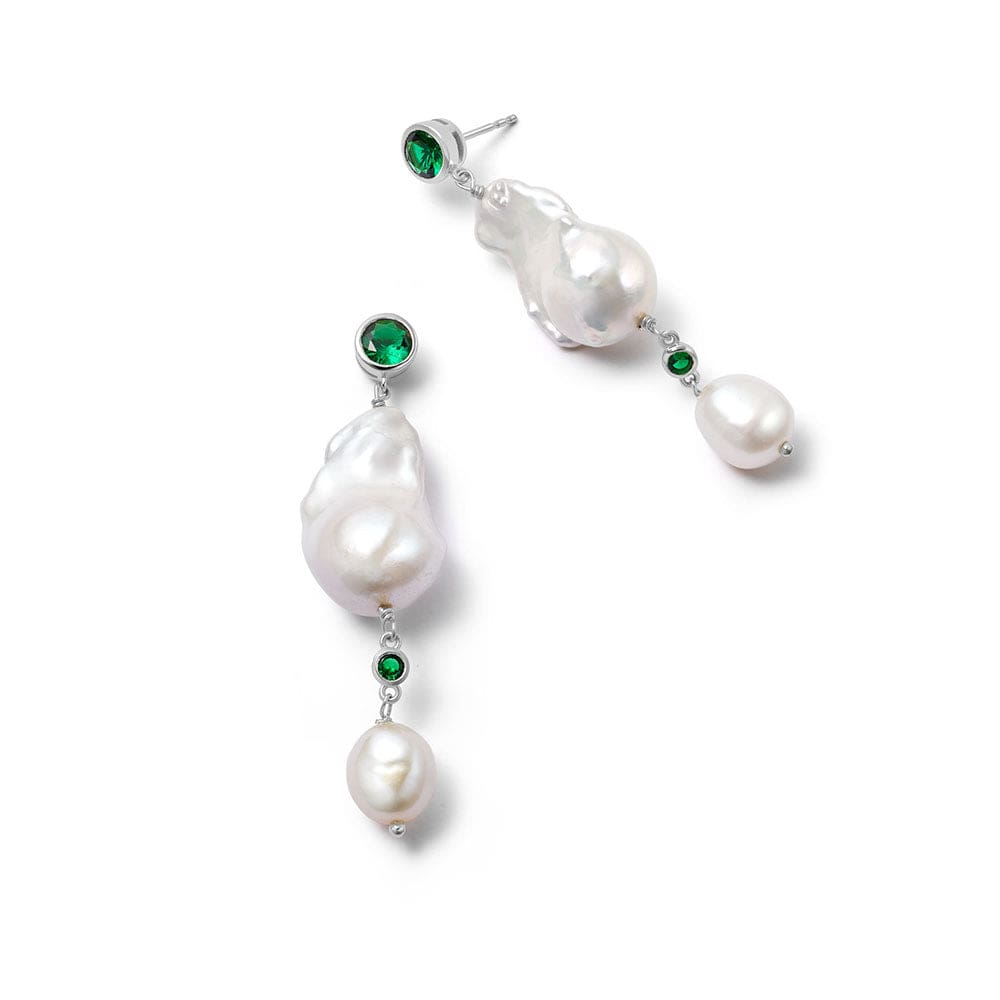 Double Baroque Pearl Drop Earrings Sterling Silver