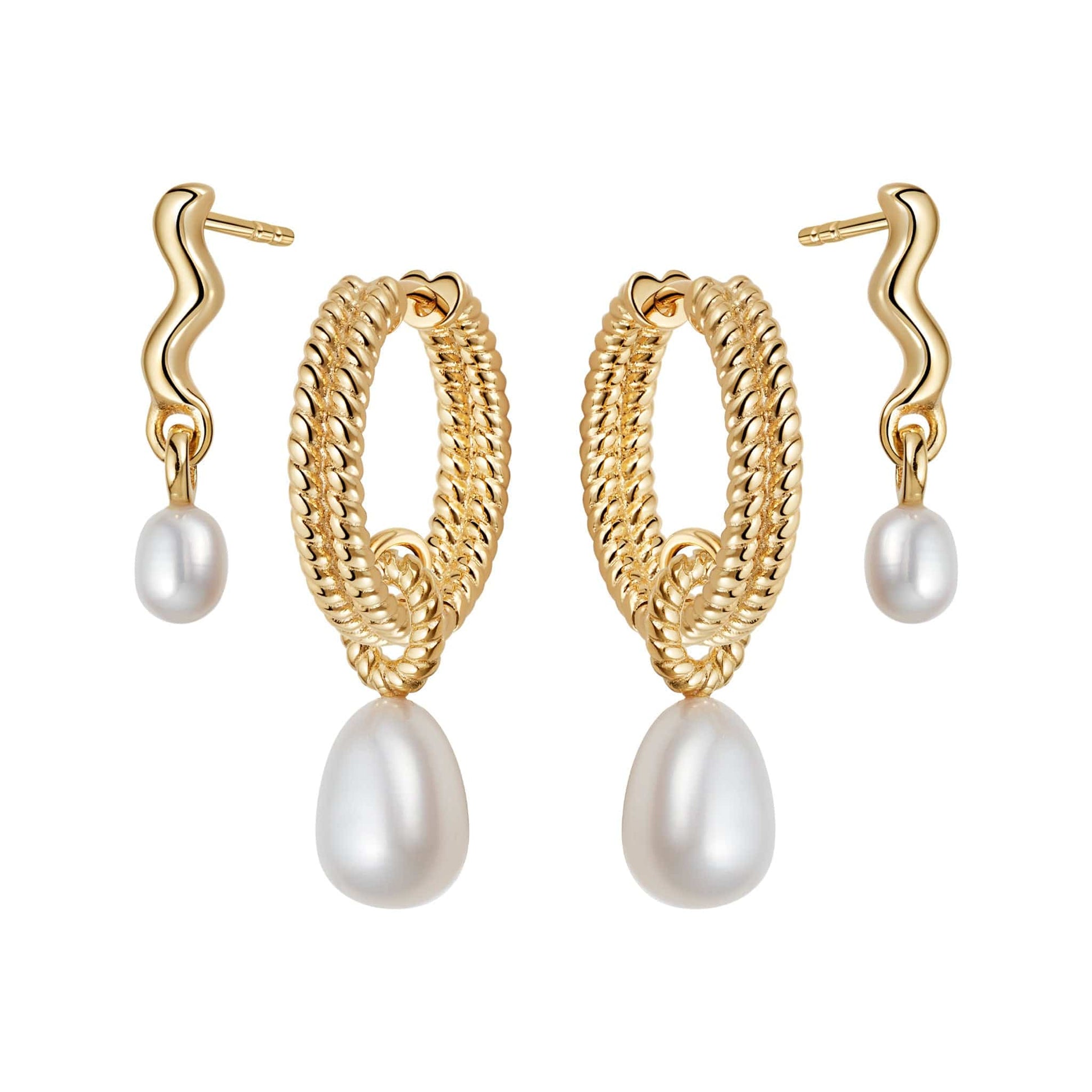 Double Pearl Earring Stack 18ct Gold Plate