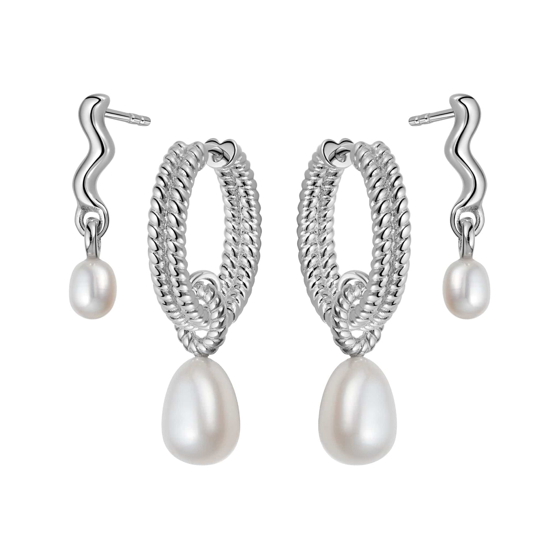 Double Pearl Earring Stack Sterling Silver