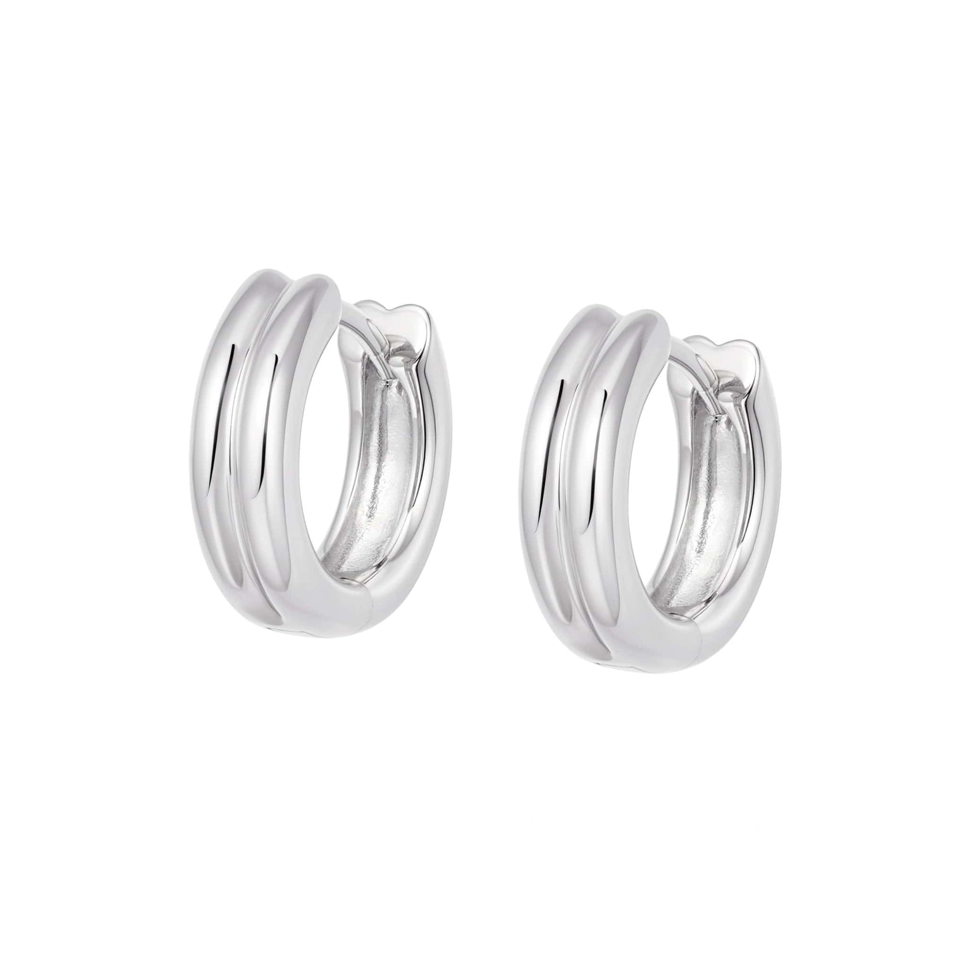 Double Ridge Huggie Hoop Earrings Sterling Silver