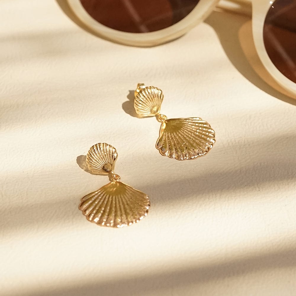 Double Shell Earrings 18ct Gold Plate