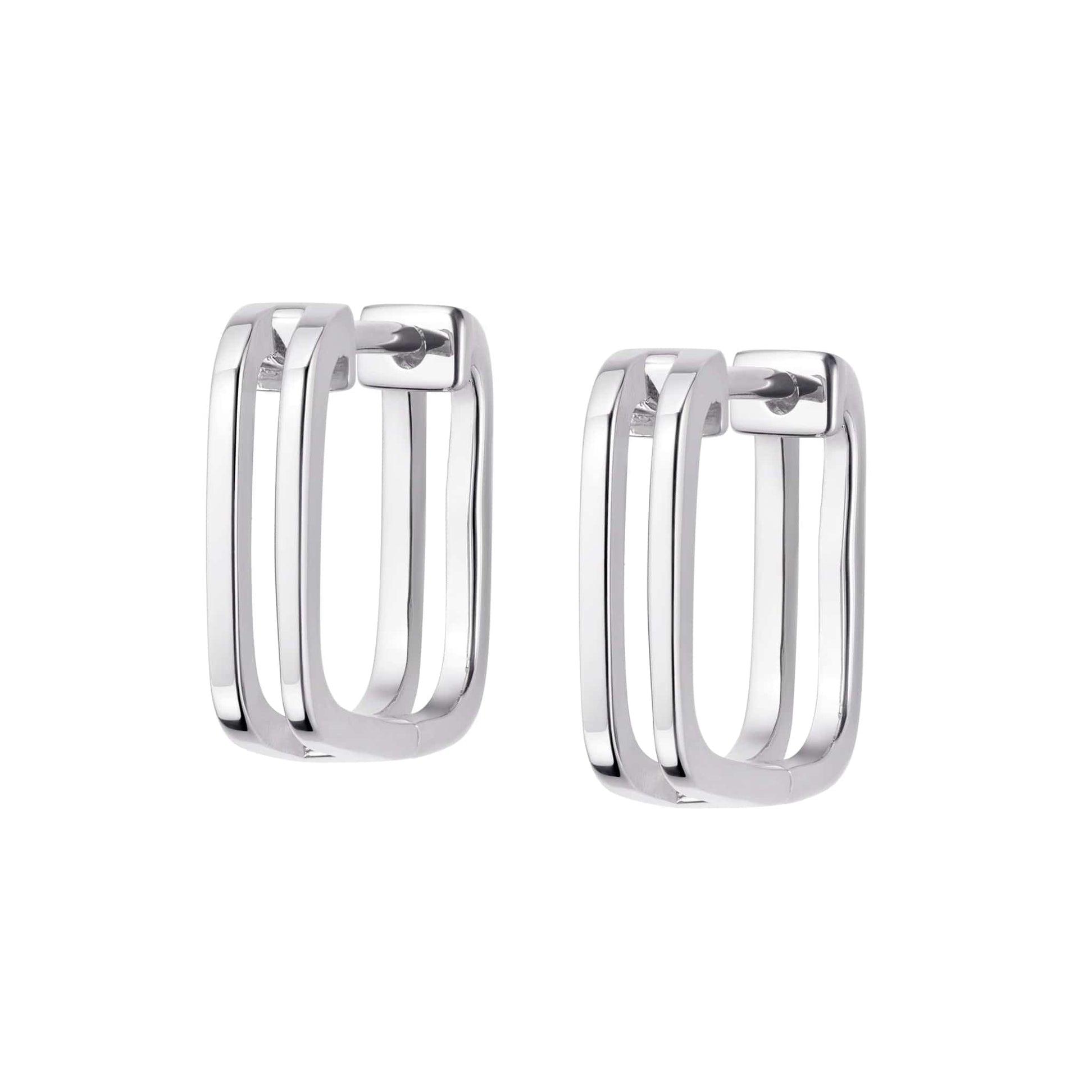 Double Square Huggie Hoop Earrings Sterling Silver