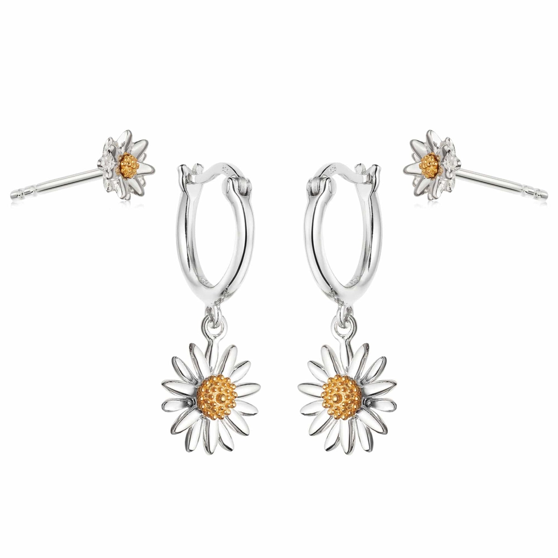 English Daisy Earring Stack Sterling Silver