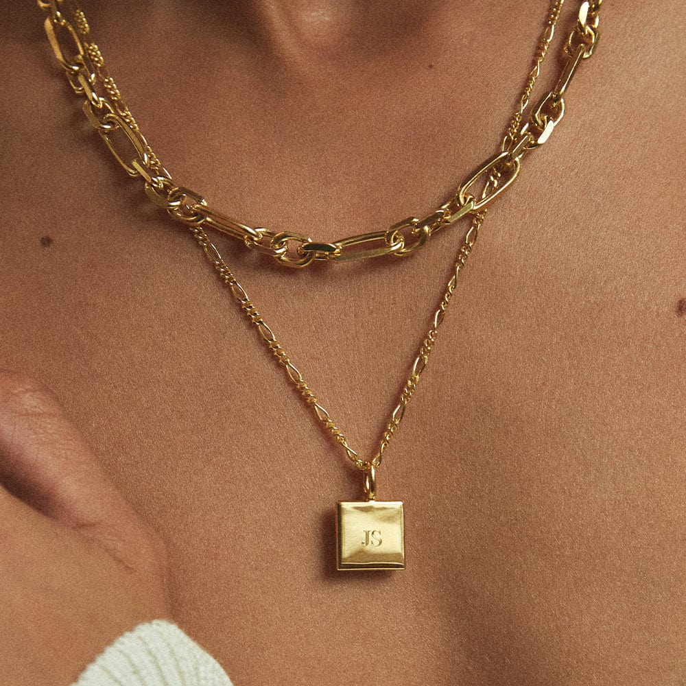 Engravable Square Pendant Necklace 18ct Gold Plate