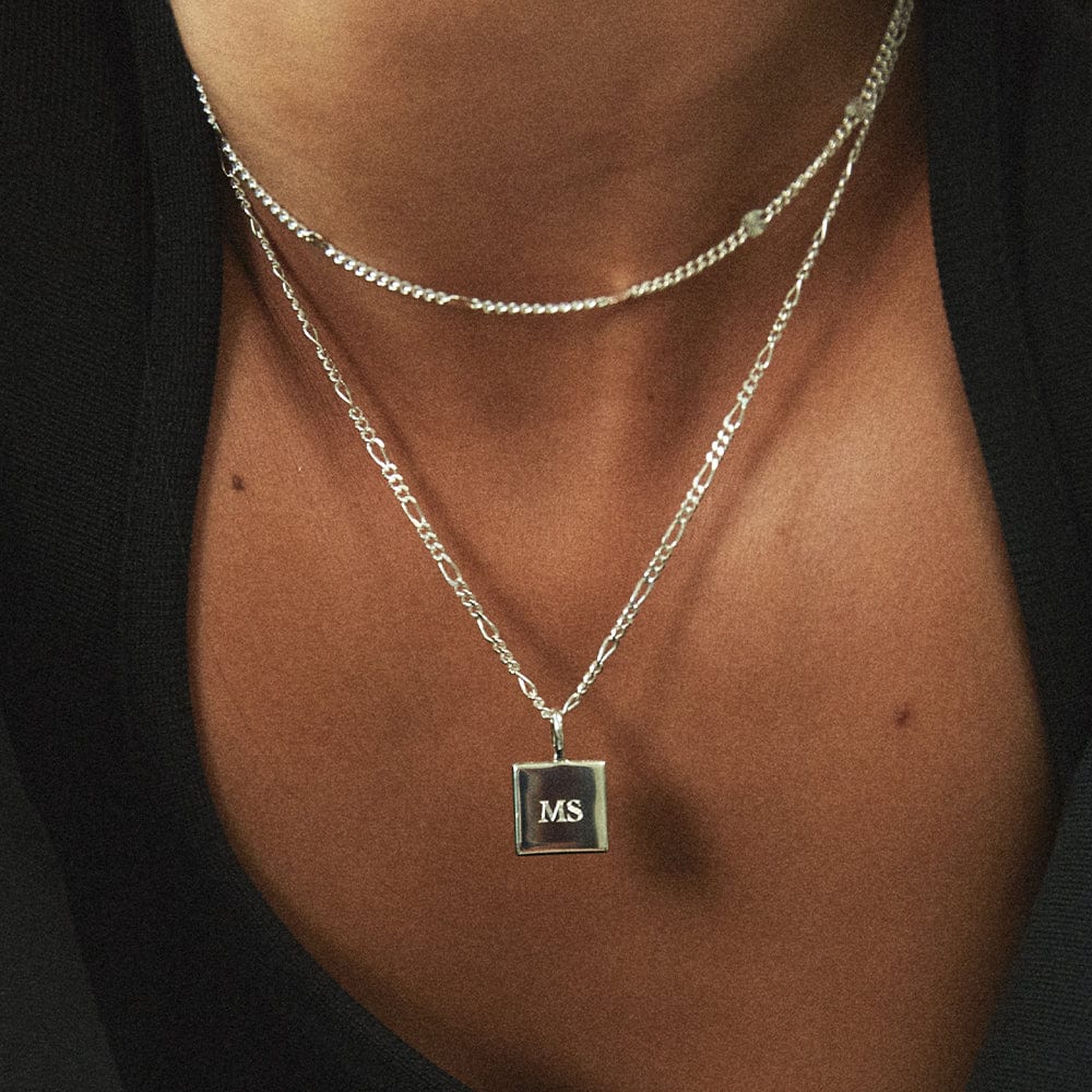 Engravable Square Pendant Necklace Sterling Silver