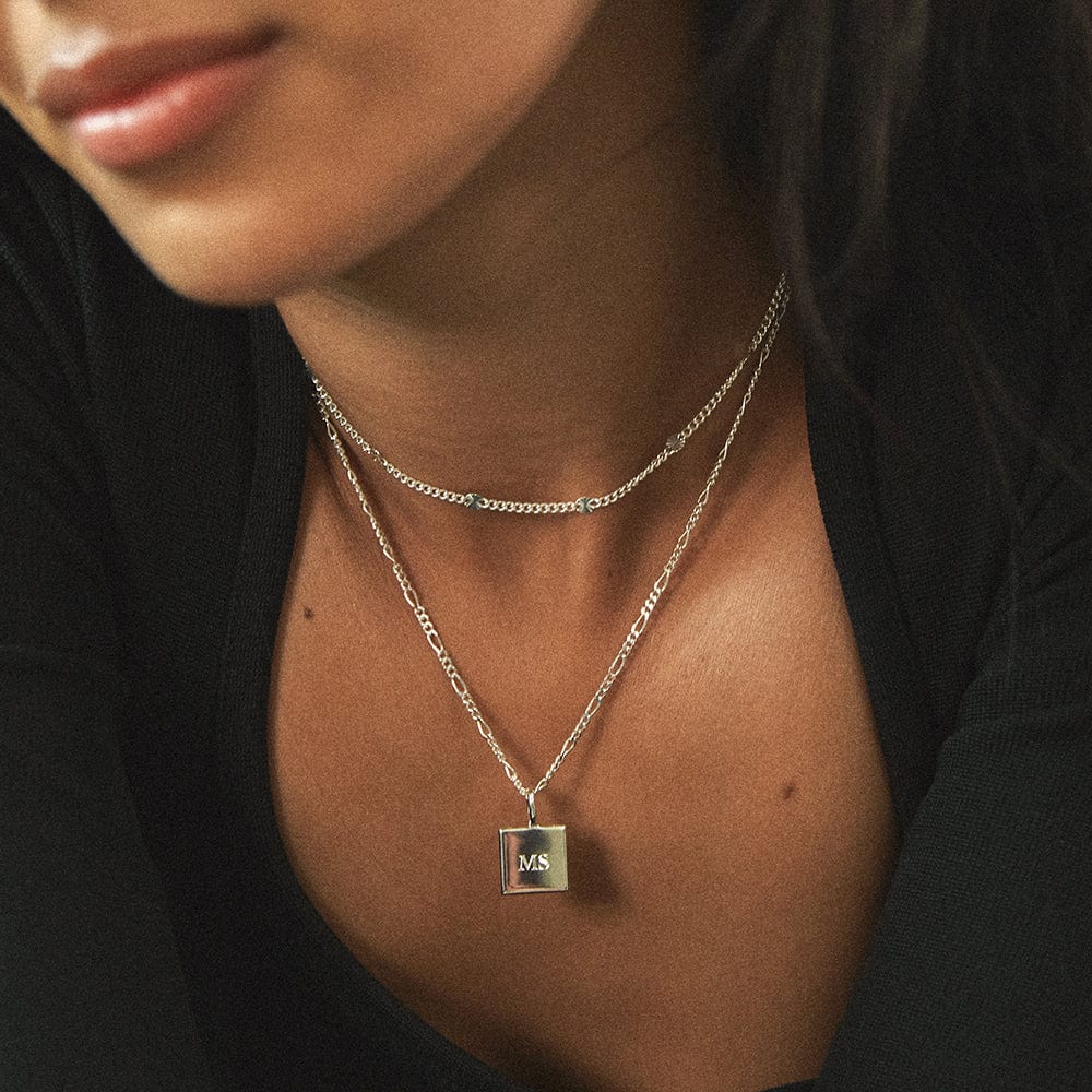 Engravable Square Pendant Necklace Sterling Silver