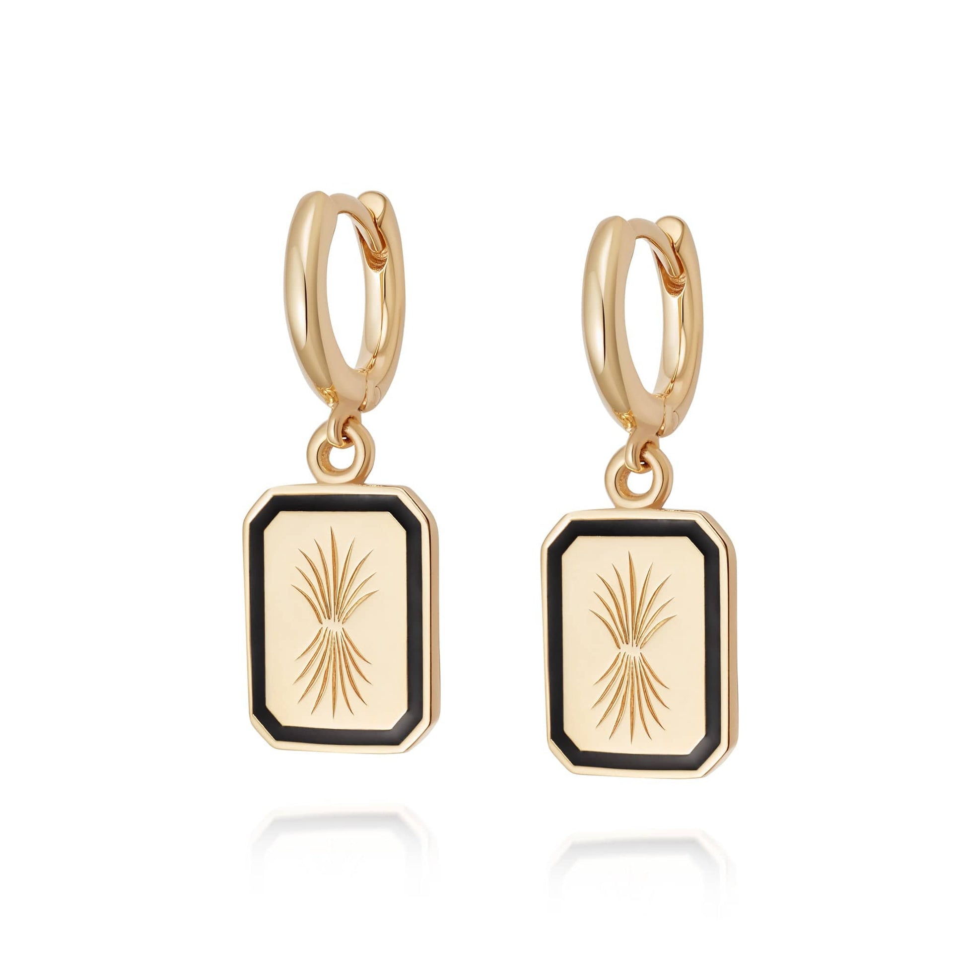 Engraved Enamel Drop Earrings 18ct Gold Plate