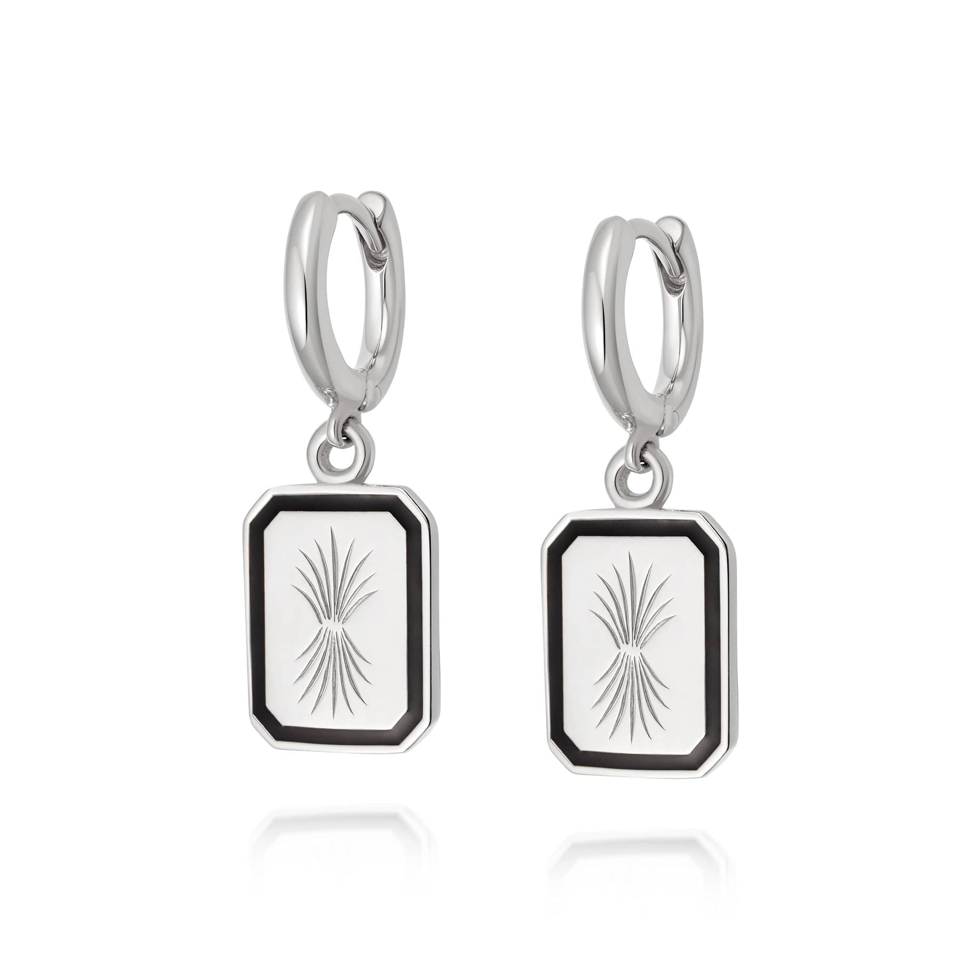 Engraved Enamel Drop Earrings Sterling Silver