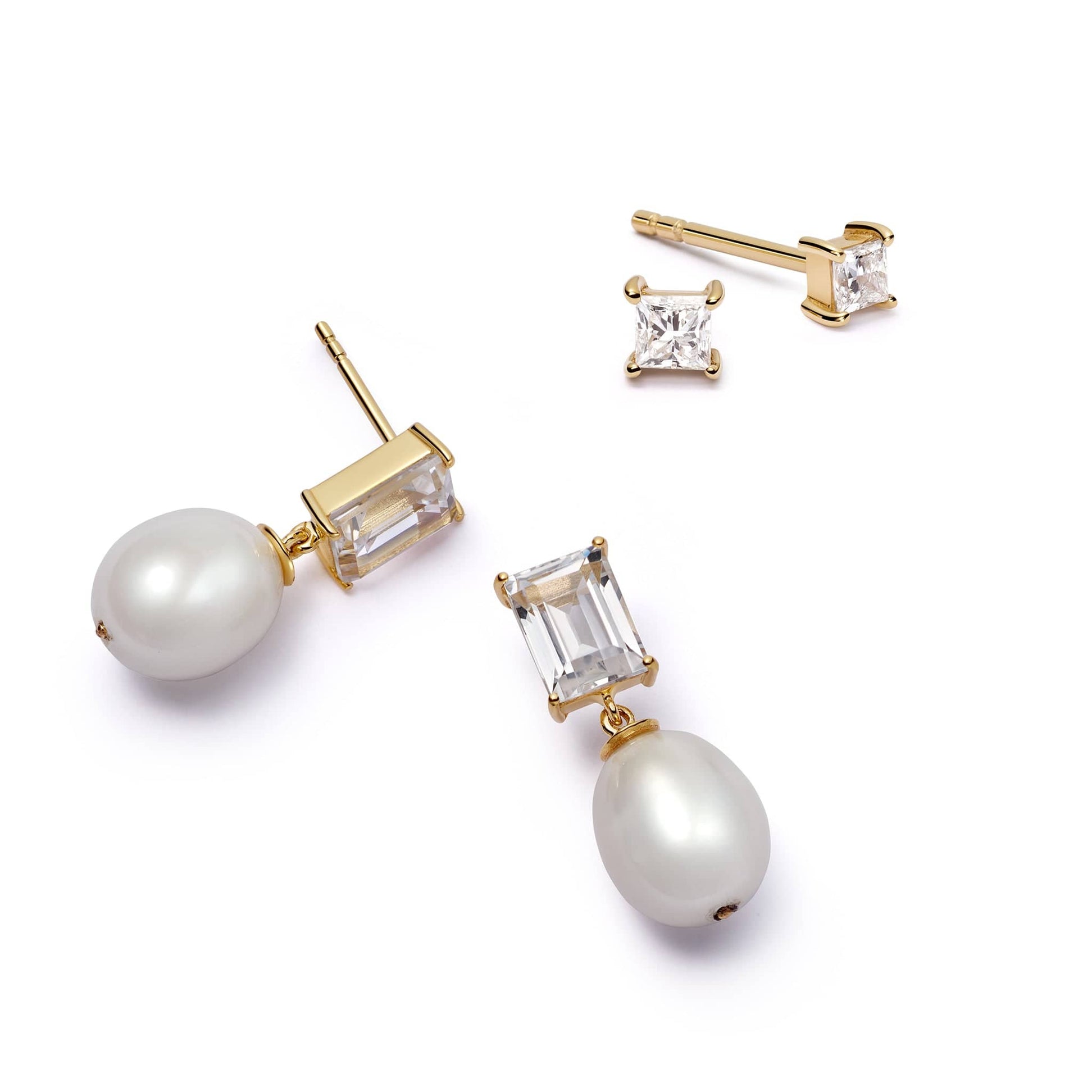 Estée Lalonde Fine Diamond, Sapphire and Pearl Earring Stack 14ct Solid Gold