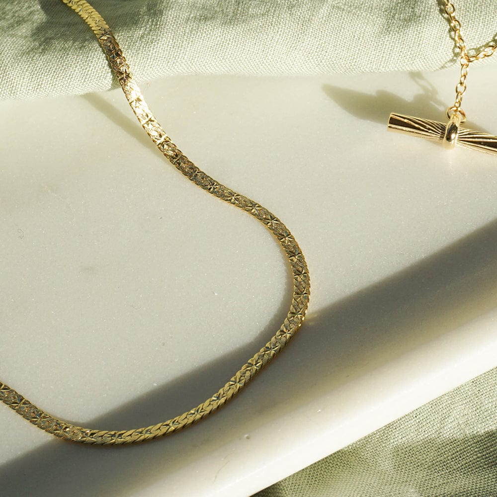 Estée Lalonde Long Flat Snake Chain Necklace 18ct Gold Plate