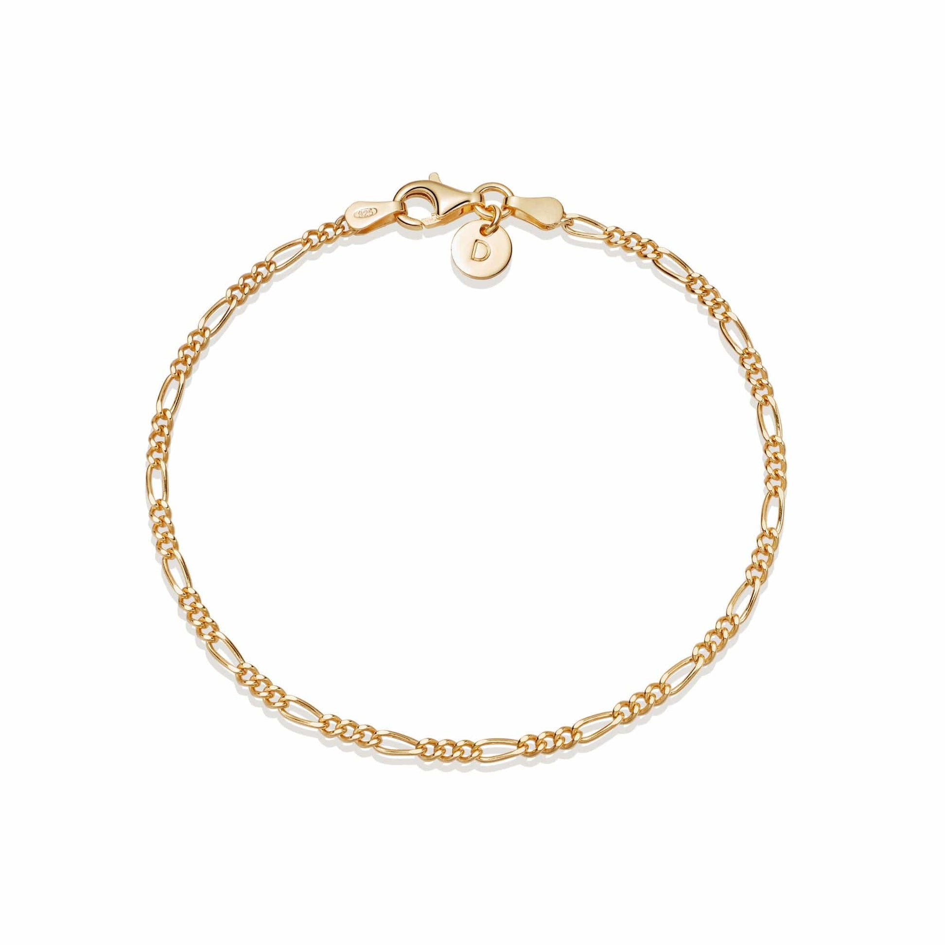 Thin Figaro Chain Bracelet 18ct Gold Plate