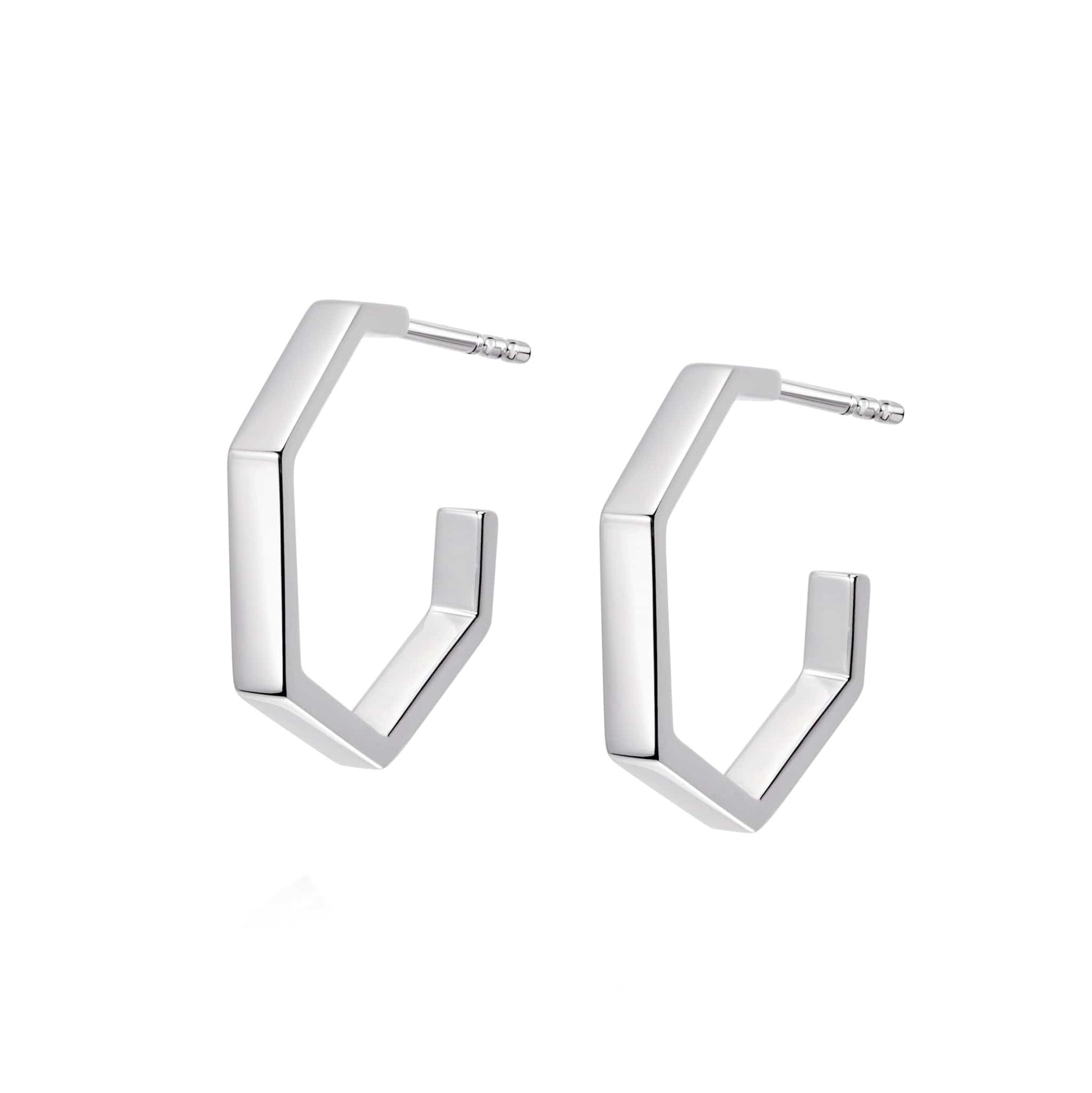 Fine Hexagon Hoop Earrings Sterling Silver