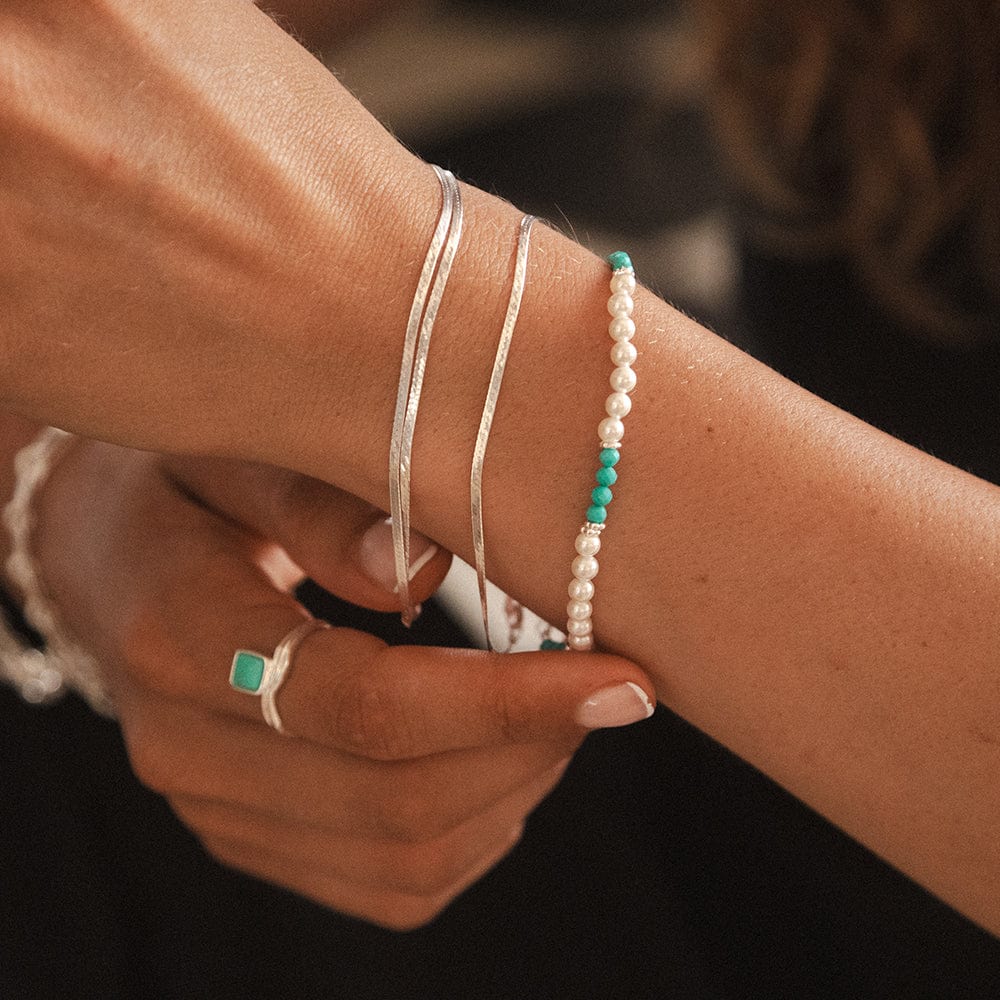 Fine Pearl & Turquoise Bracelet Stack Sterling Silver