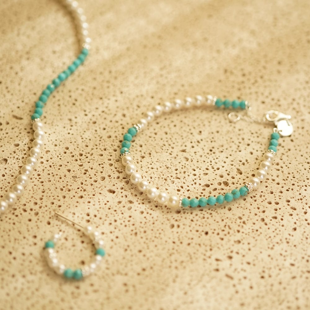 Fine Pearl & Turquoise Bracelet Stack Sterling Silver