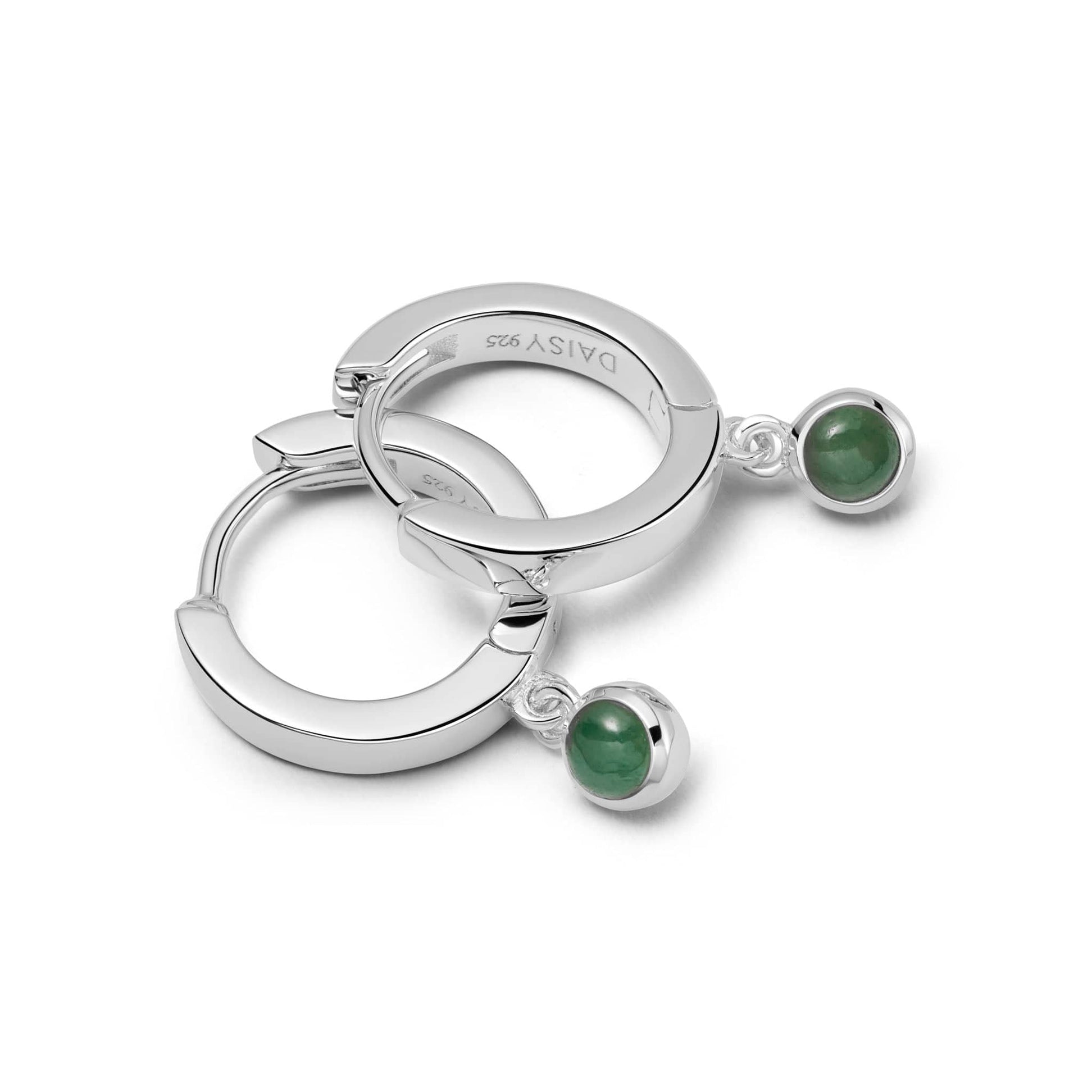 Green Aventurine Healing Huggie Hoop Earringss Sterling Silver