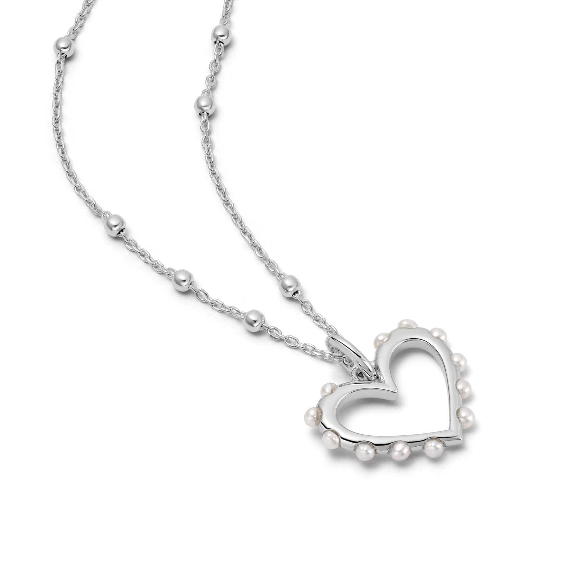 Heart Pearl Pendant Necklace Sterling Silver