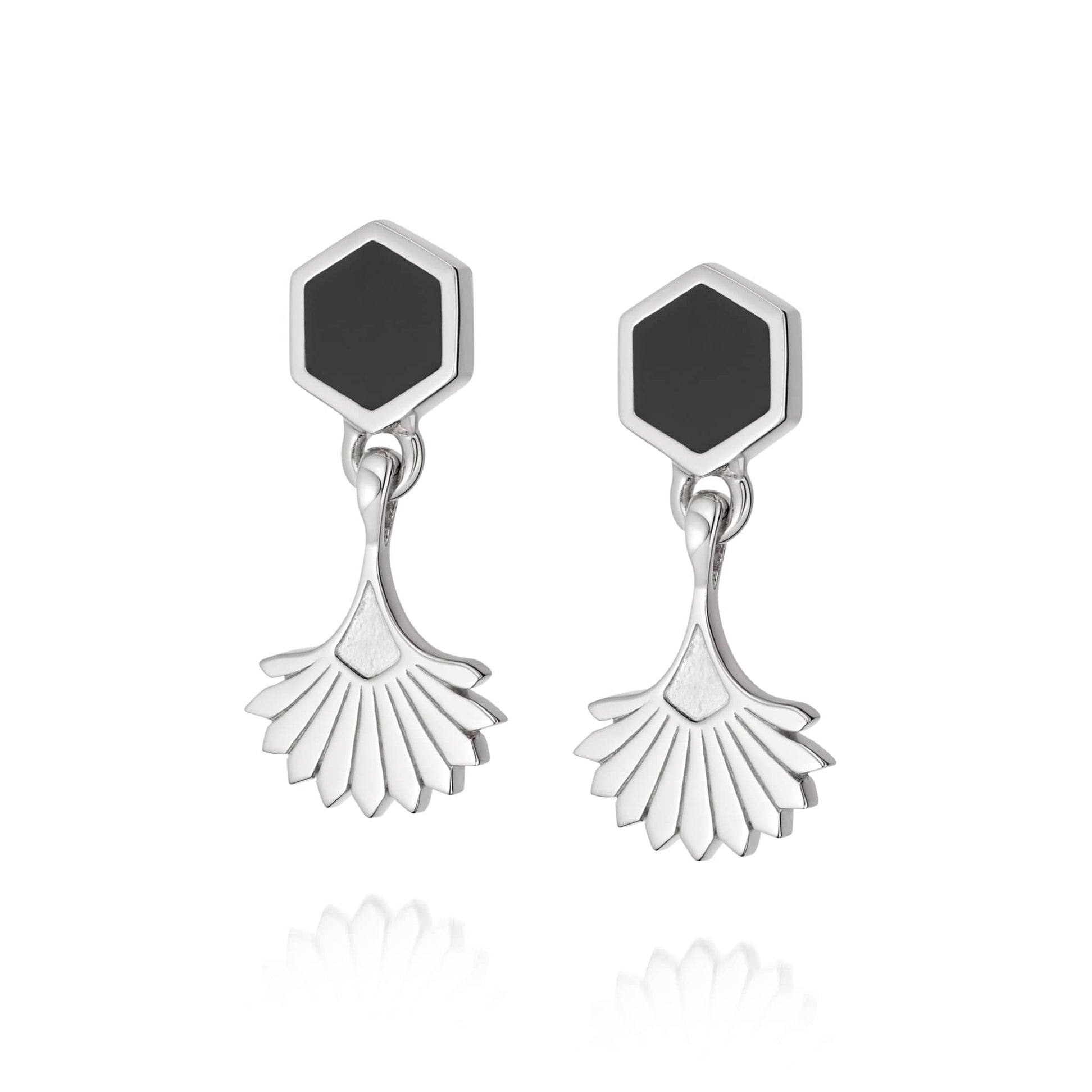 Hexagon Fan Drop Earrings Sterling Silver