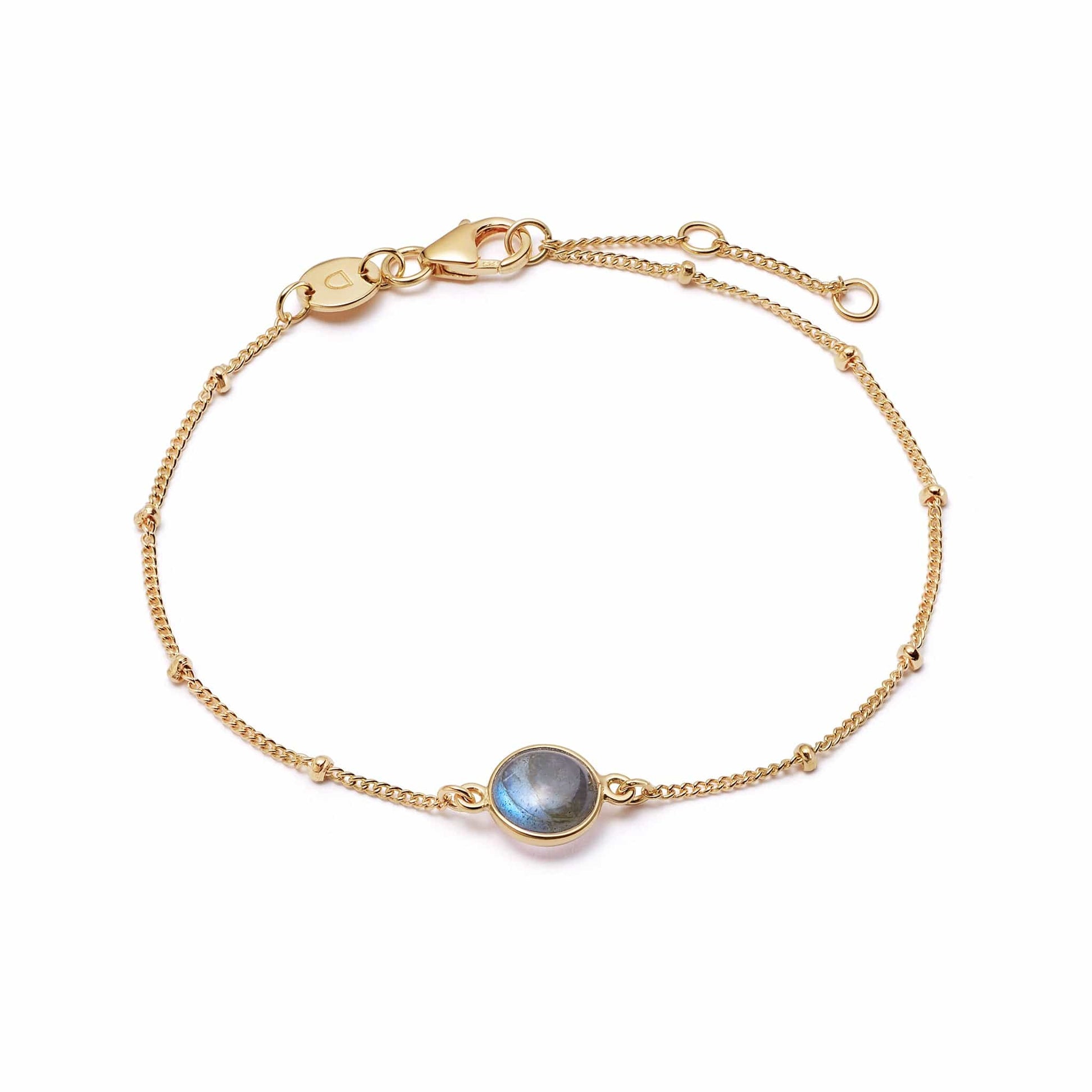 Labradorite Healing Stone Bobble Bracelet 18ct Gold Plate