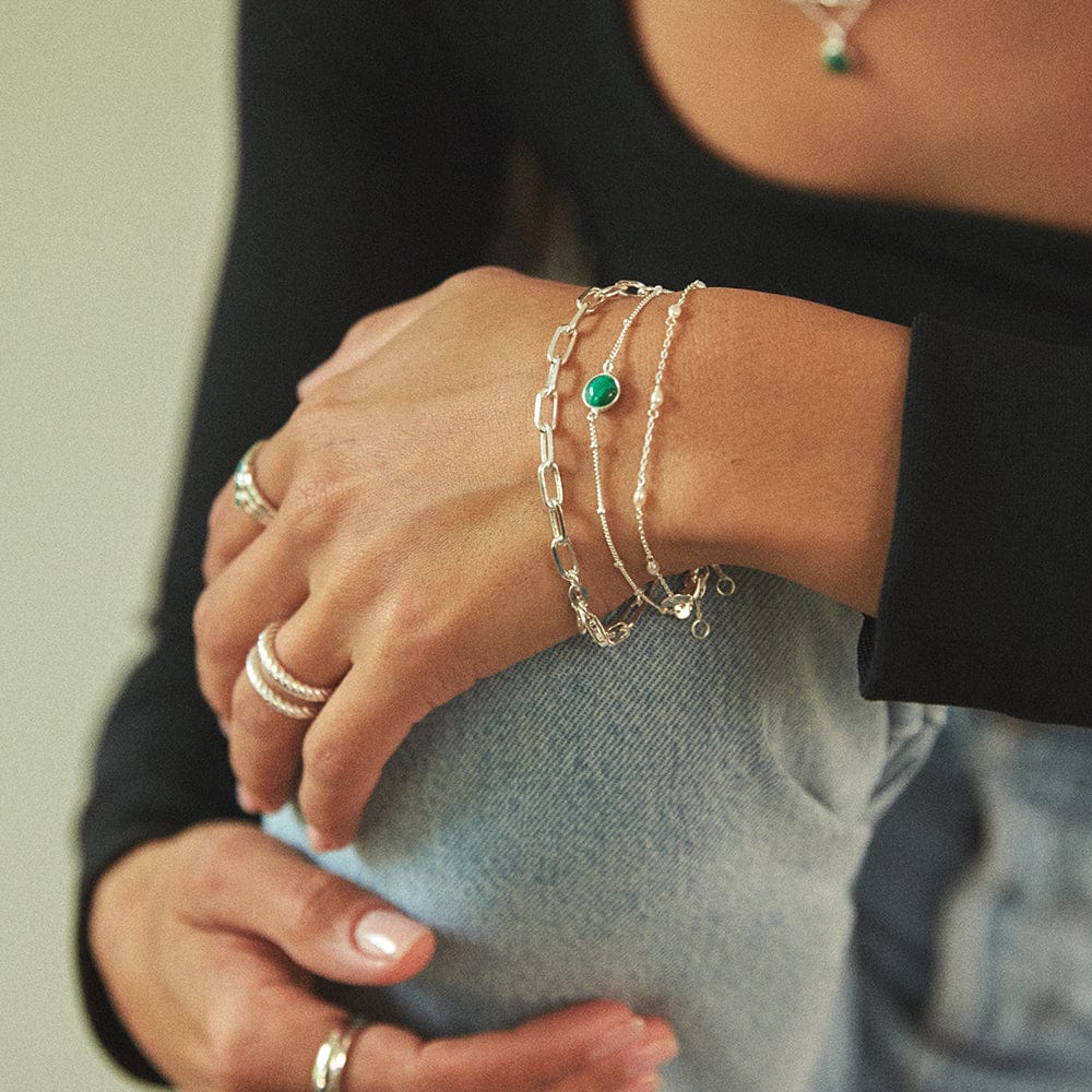 Malachite Healing Stone Bobble Bracelet Sterling Silver