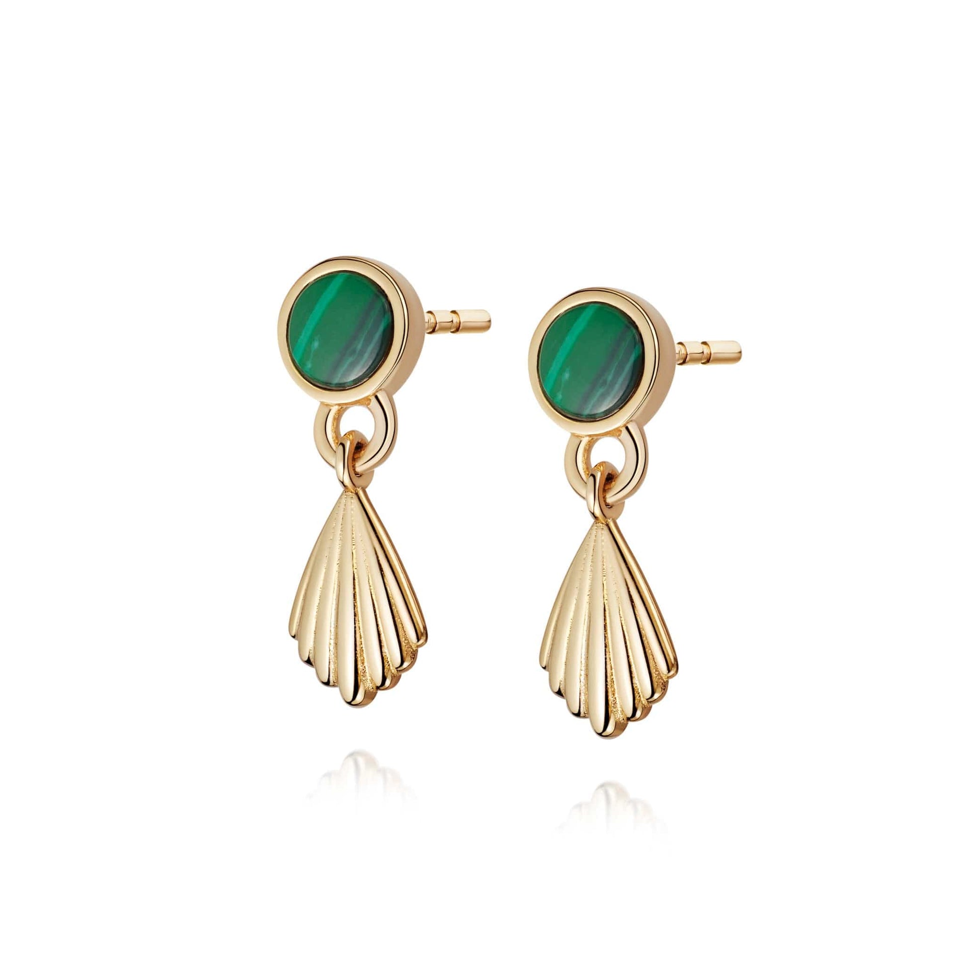 Malachite Palm Drop Stud Earrings 18ct Gold Plate