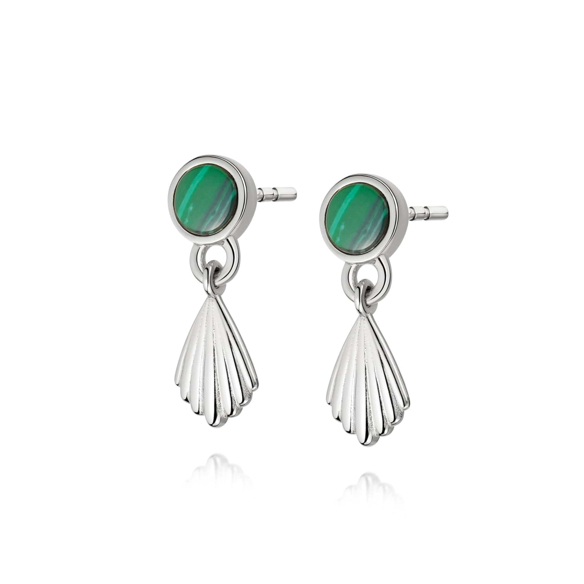 Malachite Palm Drop Stud Earrings Sterling Silver